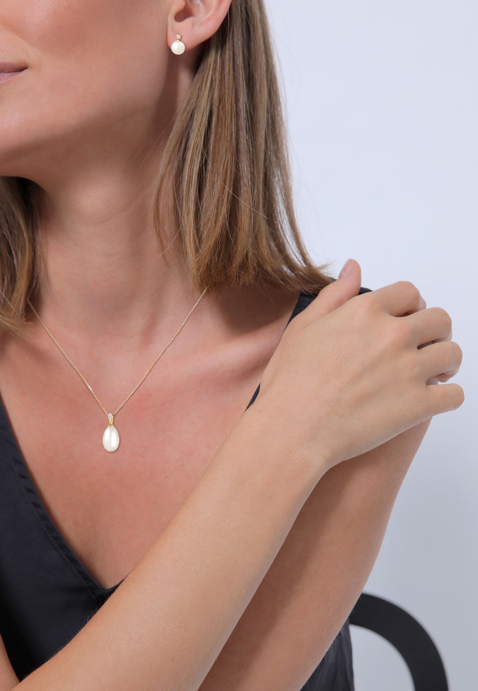 Elli DIAMONDS Schmuckset »Klassisch Perle Diamant (0.11 ct.) 585 Gelbgold«  online bestellen | BAUR
