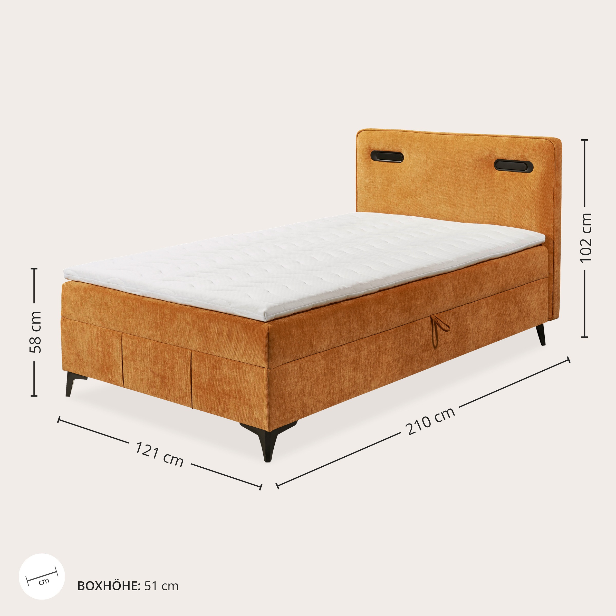 ED EXCITING DESIGN Boxbett »Altea 120x200 mit LED und Bettkasten« inkl. 4 cm Topper, H3, Bettkasten und LED-Beleuchtung