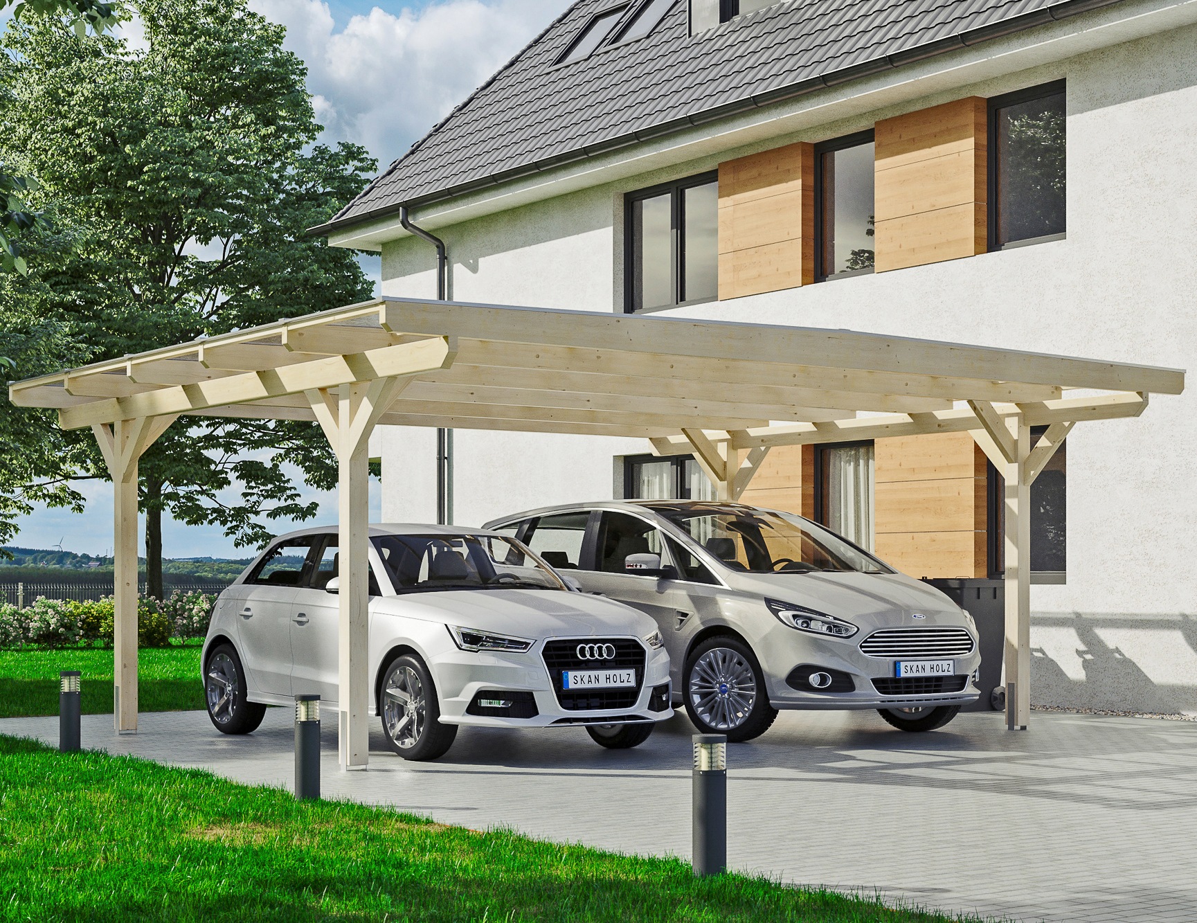Skanholz Doppelcarport "Odenwald" Leimholz 546 cm natur