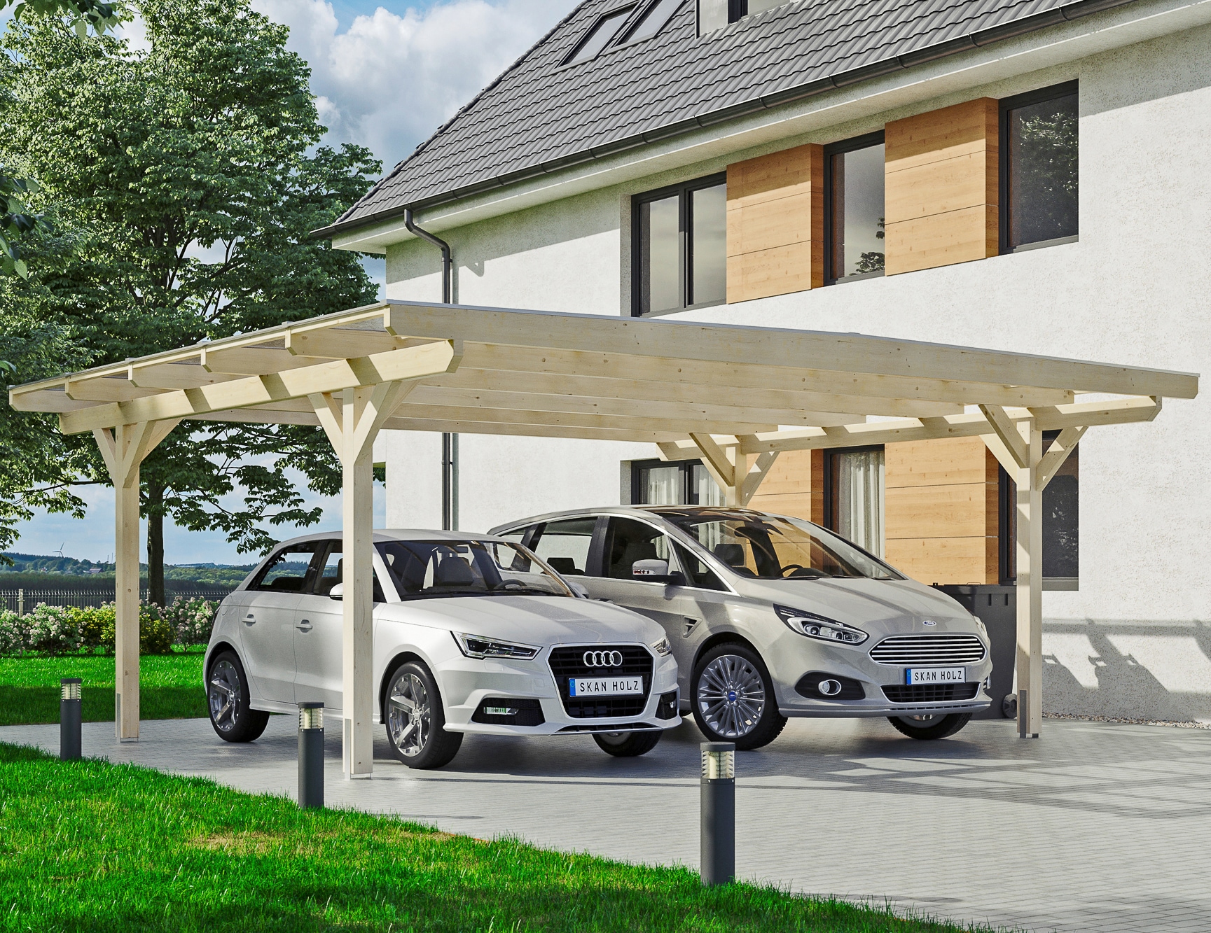 Skanholz Doppelcarport "Odenwald", Leimholz-Nordisches Fichtenholz, 546 cm, natur