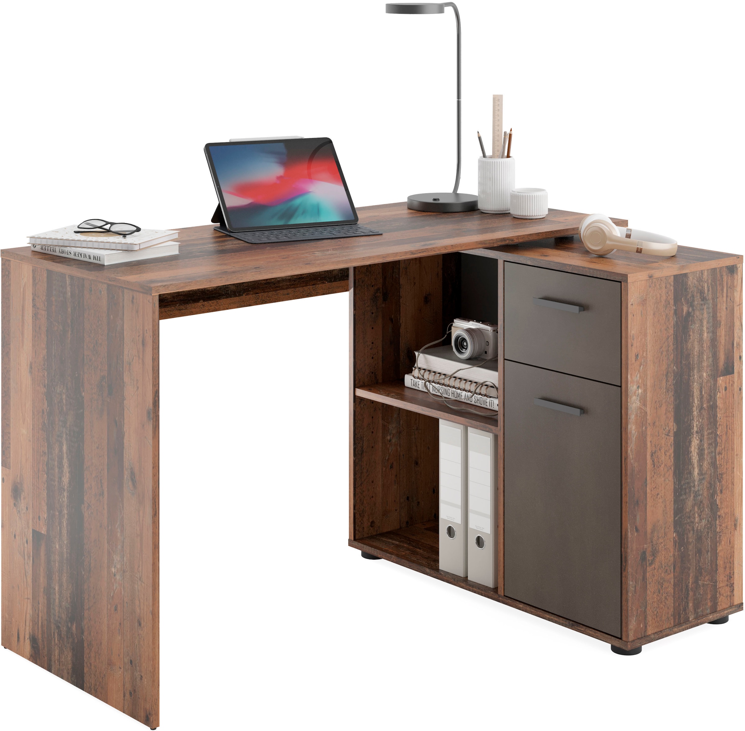 FMD Eckschreibtisch "AUGSBURG", Schreibtisch/ Sideboard m. Stauraum, beids. günstig online kaufen
