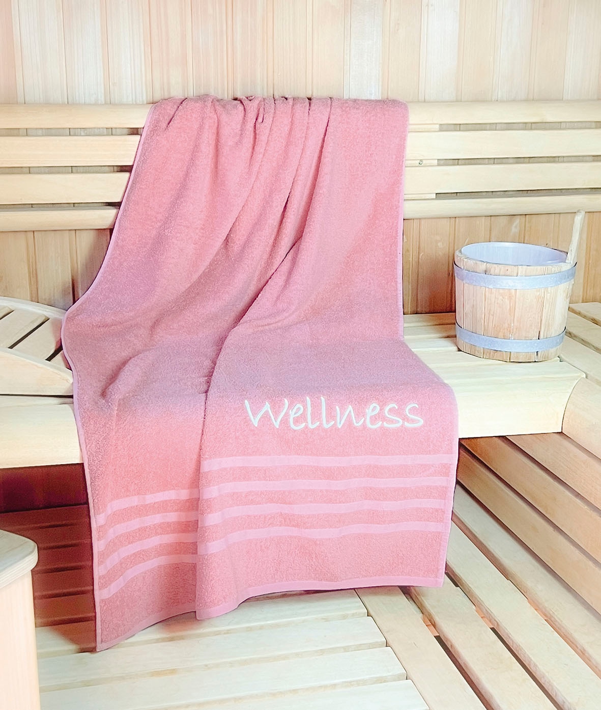 KiNZLER Saunatuch "Wellness, Sauna - Größe 90/200 cm" leichte Qualität, ver günstig online kaufen