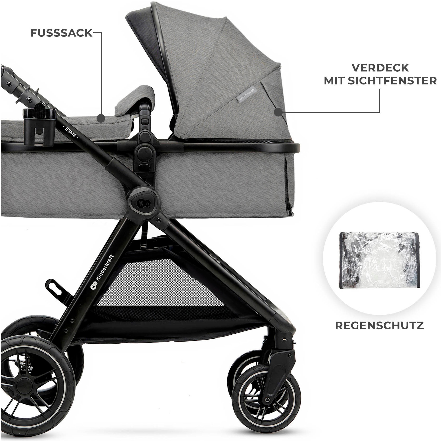 Kinderkraft Kombi-Kinderwagen »ESME 3IN1« 25 kg inkl. Babyschale MINK PRO 2 i-Size (40–87 cm)