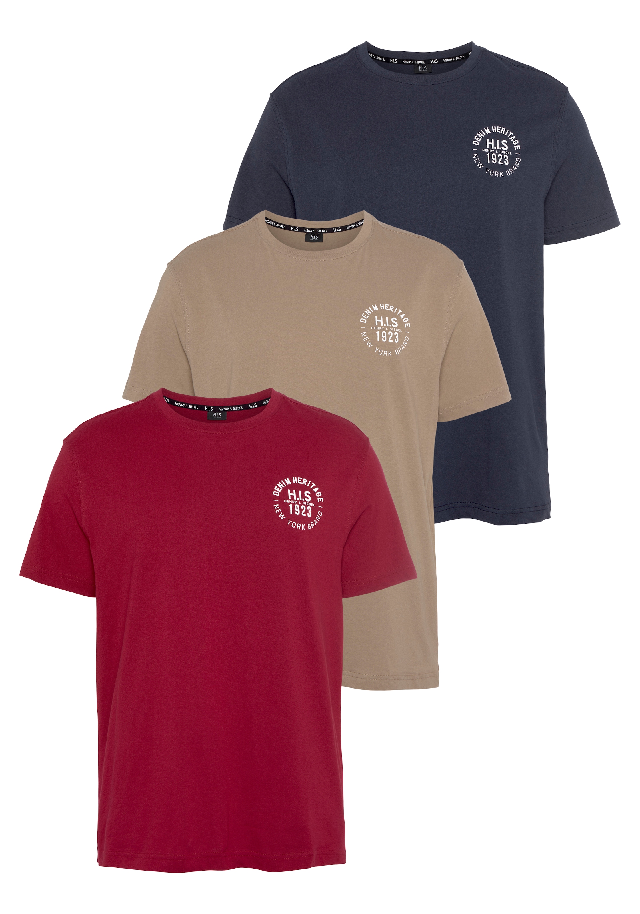 H.I.S T-Shirt Packung, 3er-Pack, 3 Stk. tlg. schmal geschnitten, bedrucktes günstig online kaufen