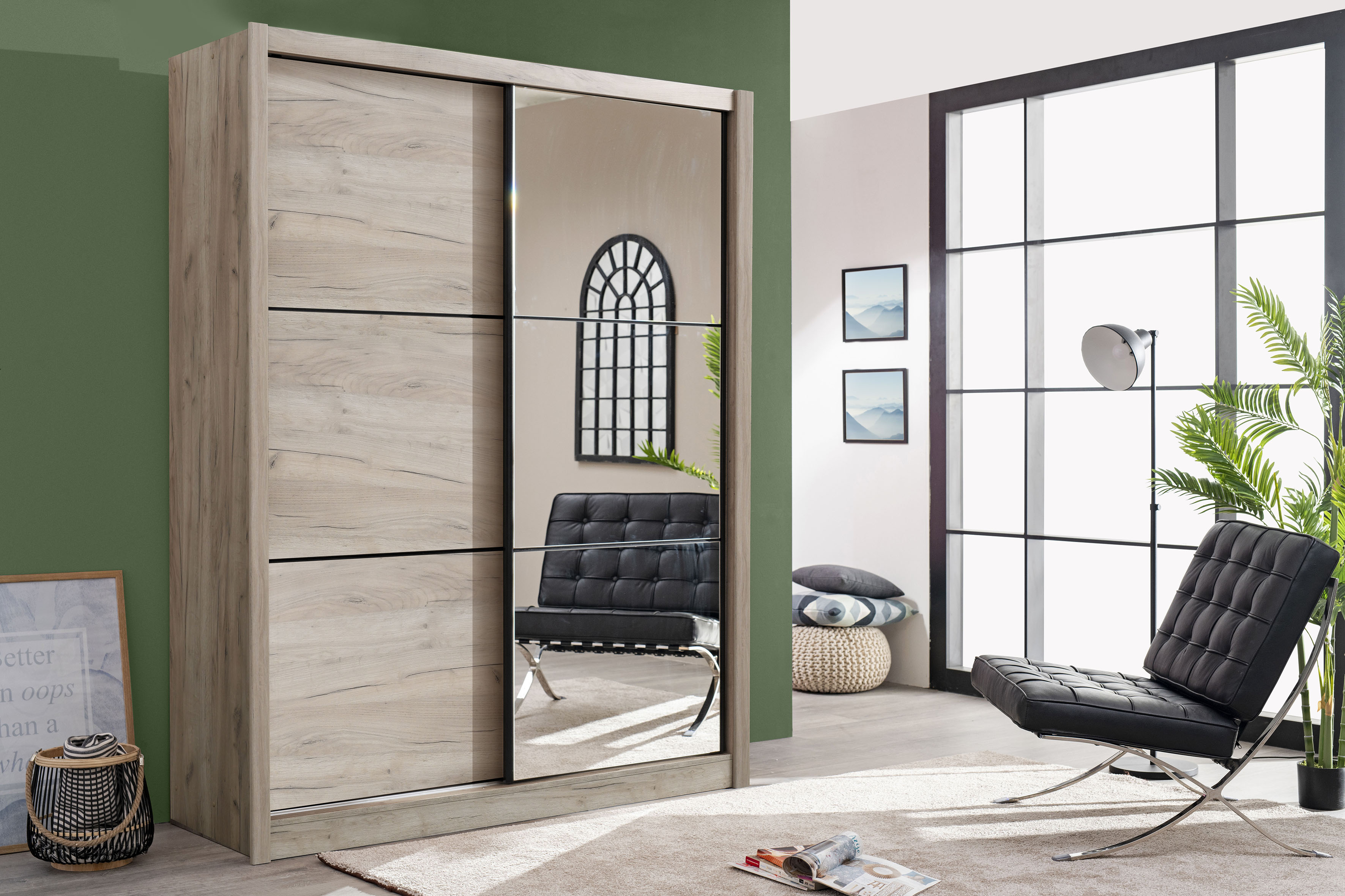 Home affaire Schwebetürenschrank "Navara Kleiderschrank mit Spiegel Wäscheschrank Garderobe" mit großzügiger Innenausstattung, FSC-zertifiziert, in 3 Breiten