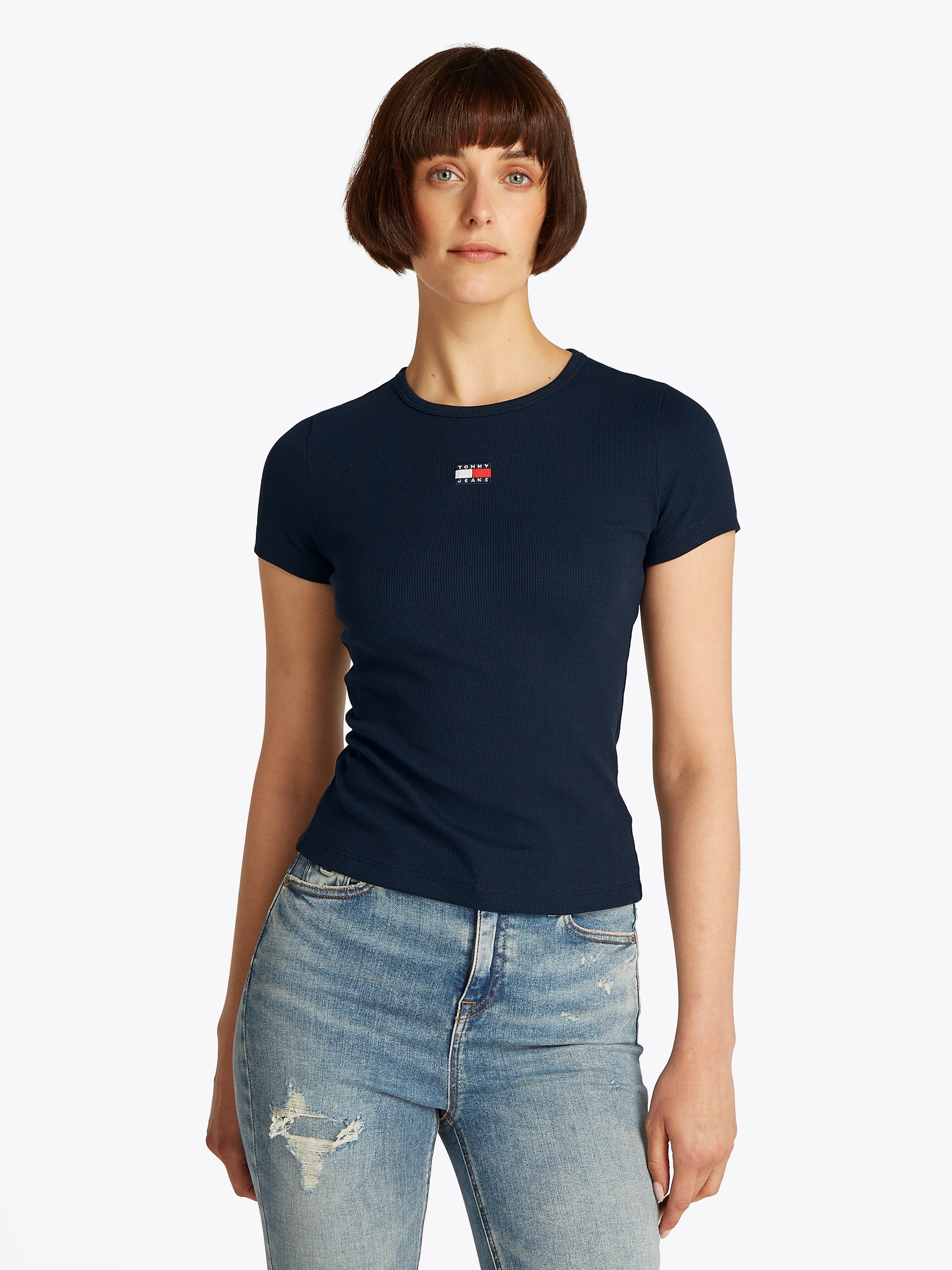 Tommy Jeans T-Shirt »TJW SLIM BADGE RIB TEE«, in Rippoptik