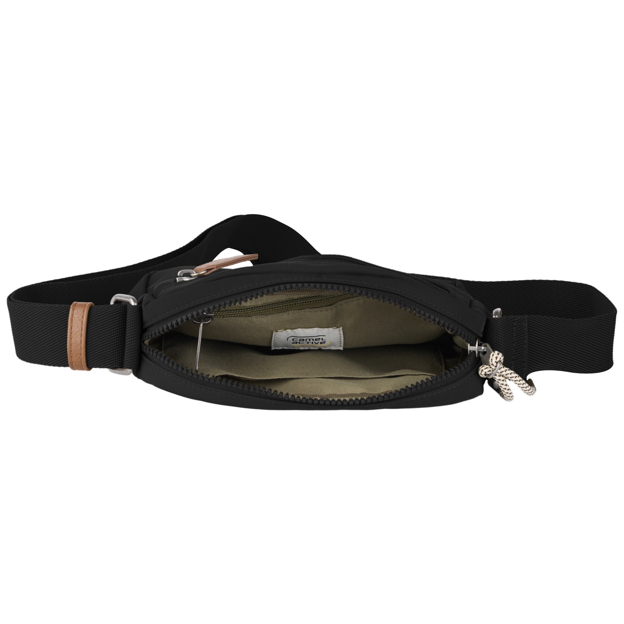 Handtasche CAMEL ACTIVE "Aurum", Damen, Gr. B/H/T: 20,5cm x 15cm x 6cm, schwarz, Polyester, beschichtet, clean, unifarben mit Farbeinsätzen, Taschen Handtasche, aus recyceltem Polyester in Nylonstruktur, leicht & mit feinen Details 3