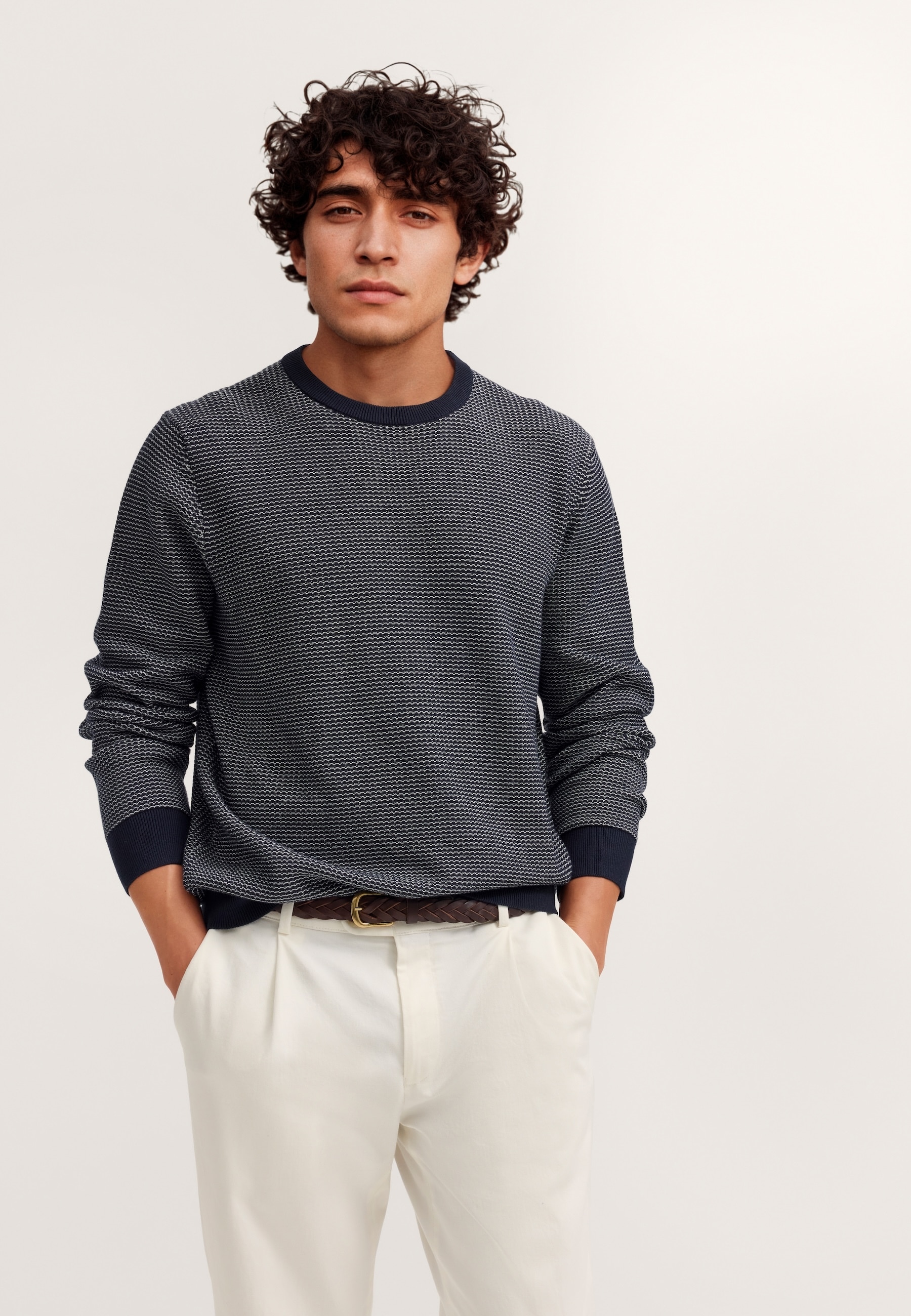 bugatti Rundhalspullover "Regular Fit" aus reiner Baumwolle günstig online kaufen