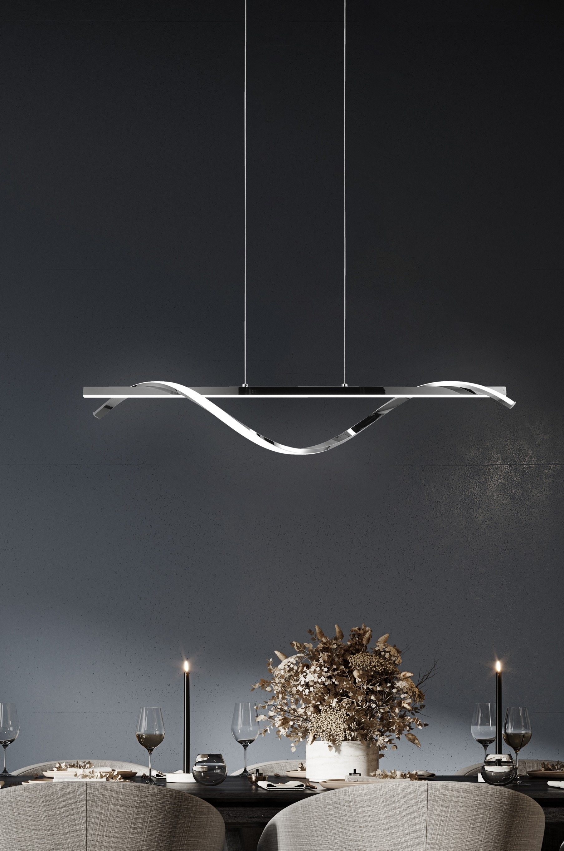 REALITY Leuchten LED Pendelleuchte »ISABEL, Hängelampe 26W LED kaltweiß 4000K 3000 Lumen, höhenverstellbar«, 1 flammig, Leuchtmittel LED-Board | LED fest integriert, 3-Stufen dimmbar über Wandschalter, chrom verspiegelt, max Höhe 150cm