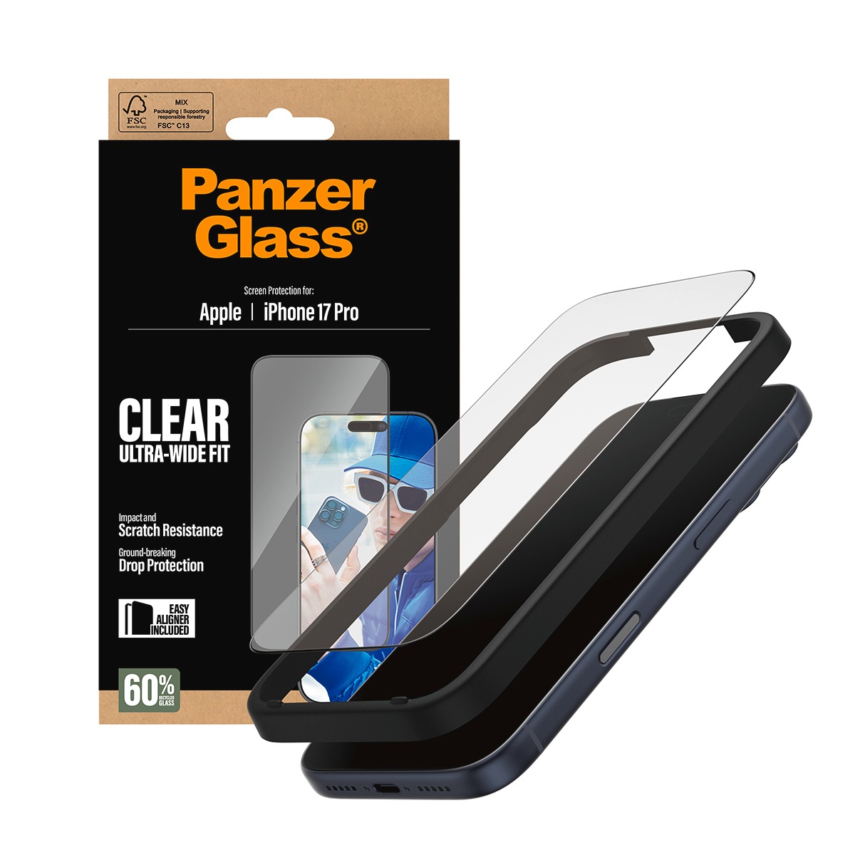 CARE by PanzerGlass Displayschutzglas »Schutzglas«, für Apple iPhone 17 Pro, Displayschutzfolie, Schutzfolie, Bildschirmschutz, kratz- & stoßfest