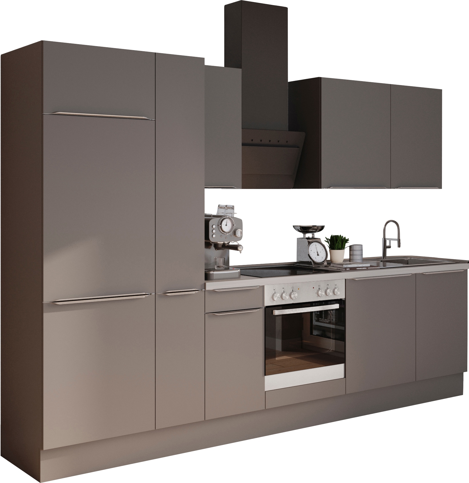 KOCHSTATION "KS-Aken" Breite 300 cm, wahlweise mit E-Geräten, mit Arbeitsplatte 38 mm stark