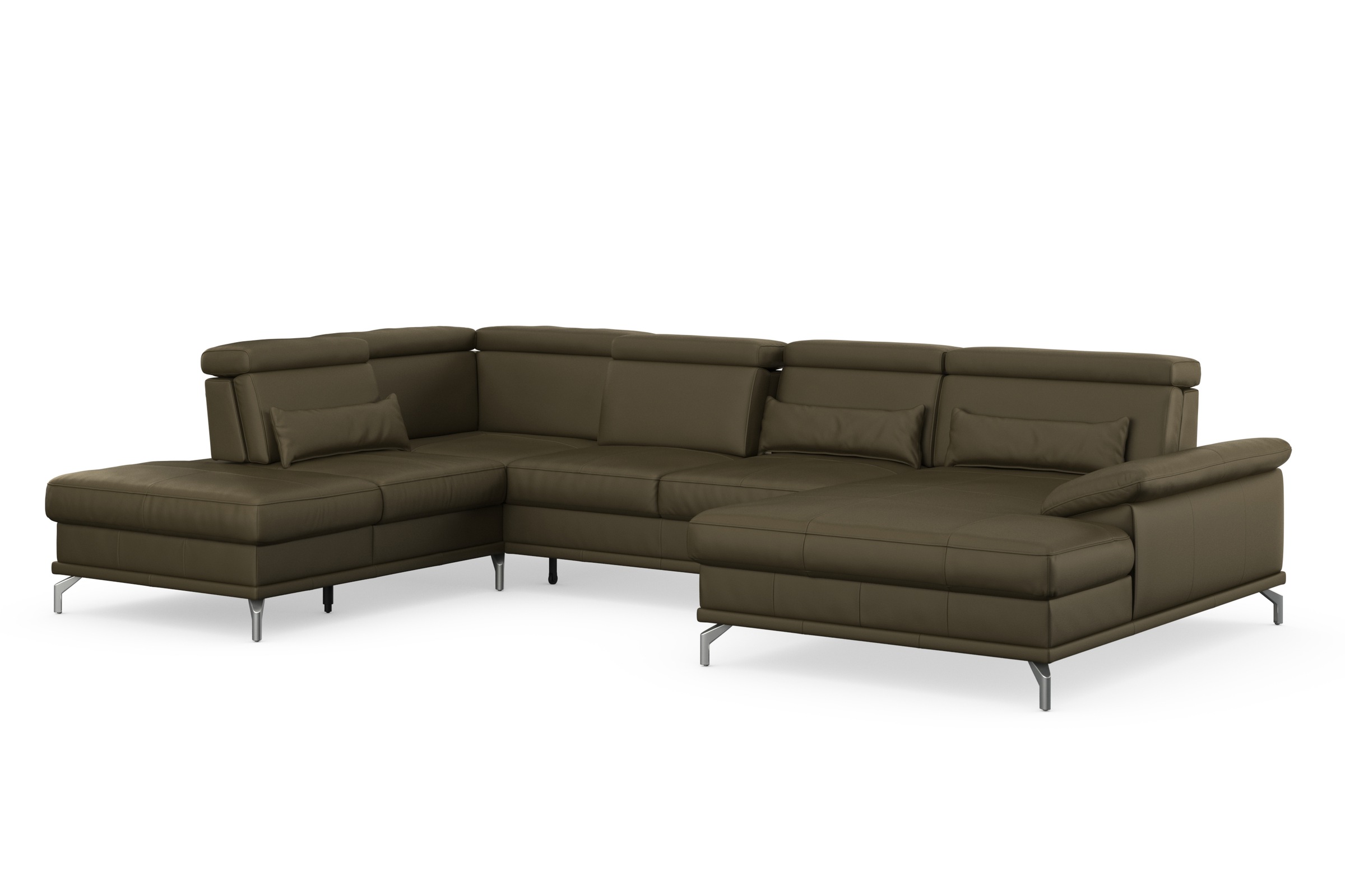 Wohnlandschaft SIT & MORE "Cabrio U-Form, B: 359 cm, mit Sitztiefen-, Arm- & Kopfteilverstellung", grün (olive), B:359cm H:87cm T:230cm, Sofas, Wohnlandschaft, 3 Nierenkissen, Federkern, optional Bettfunktion und Stauraum 8