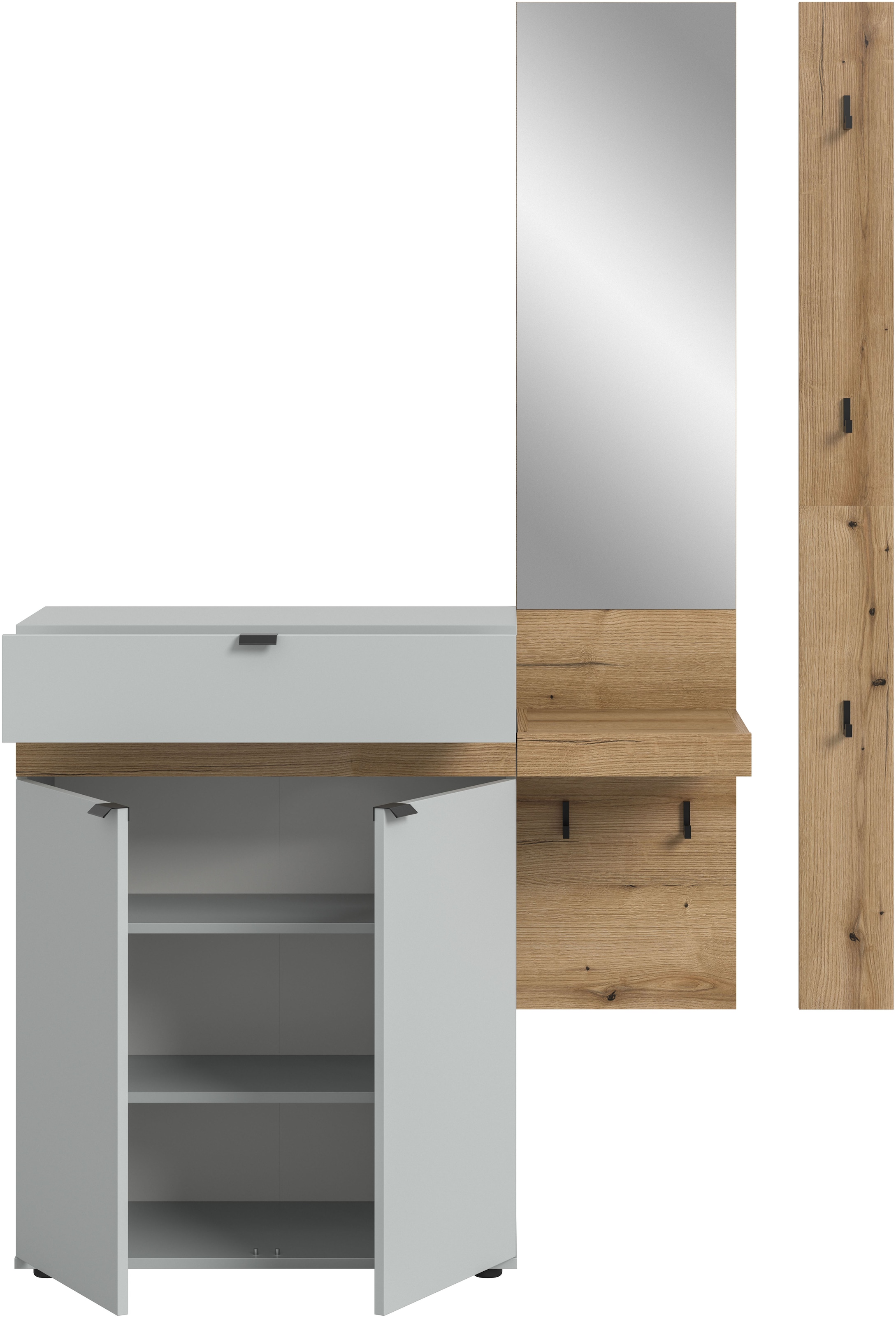 INOSIGN Garderoben-Set »Oran« Set, 3 Stk. tlg. Oran, Evoke Oak, Grau, Garderobenset, Schrank, Spiegel, Paneelhaken