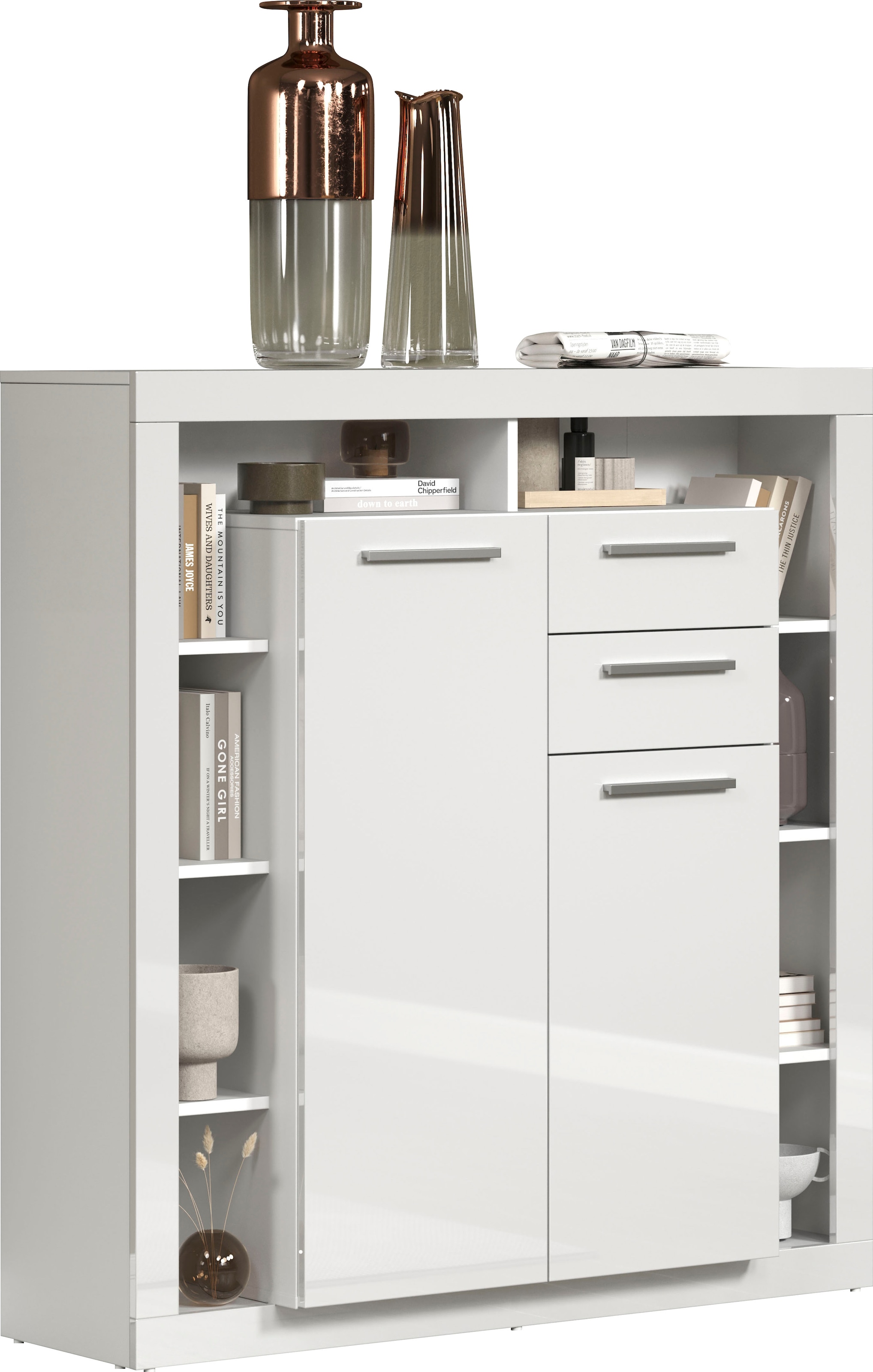 INOSIGN Highboard »Gwendolyn«, (1 St.), Moderner Wohnzimmerschrank mit vielen Ablagen - (B/T/H) 121/40/128 cm