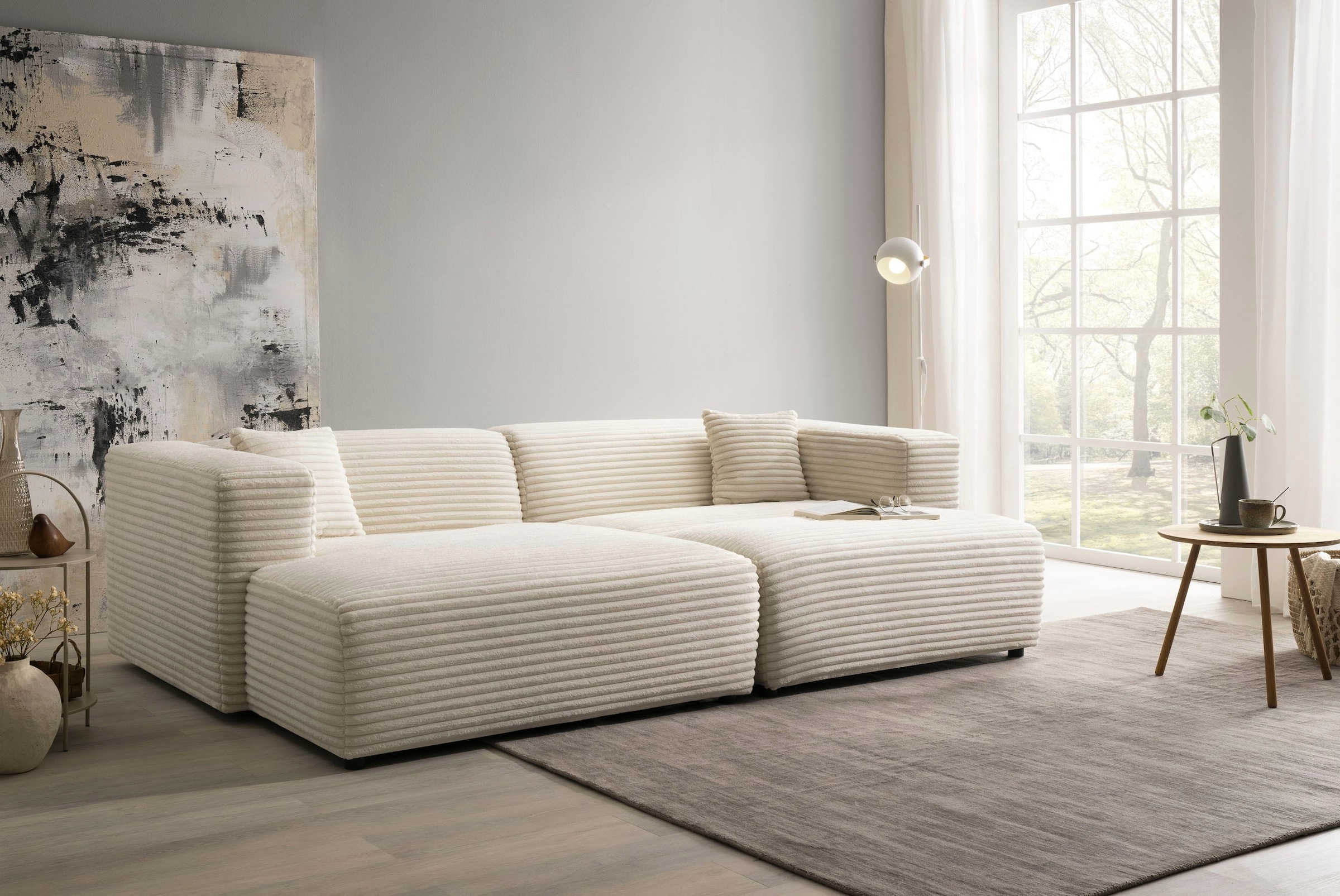 andas Polsterecke »BAKELS, Ecksofa-Set mit Hocker, L-Form mit Schlaffunktion«, Ecksofa-Set (incl. Hocker) im trendigen Megacord
