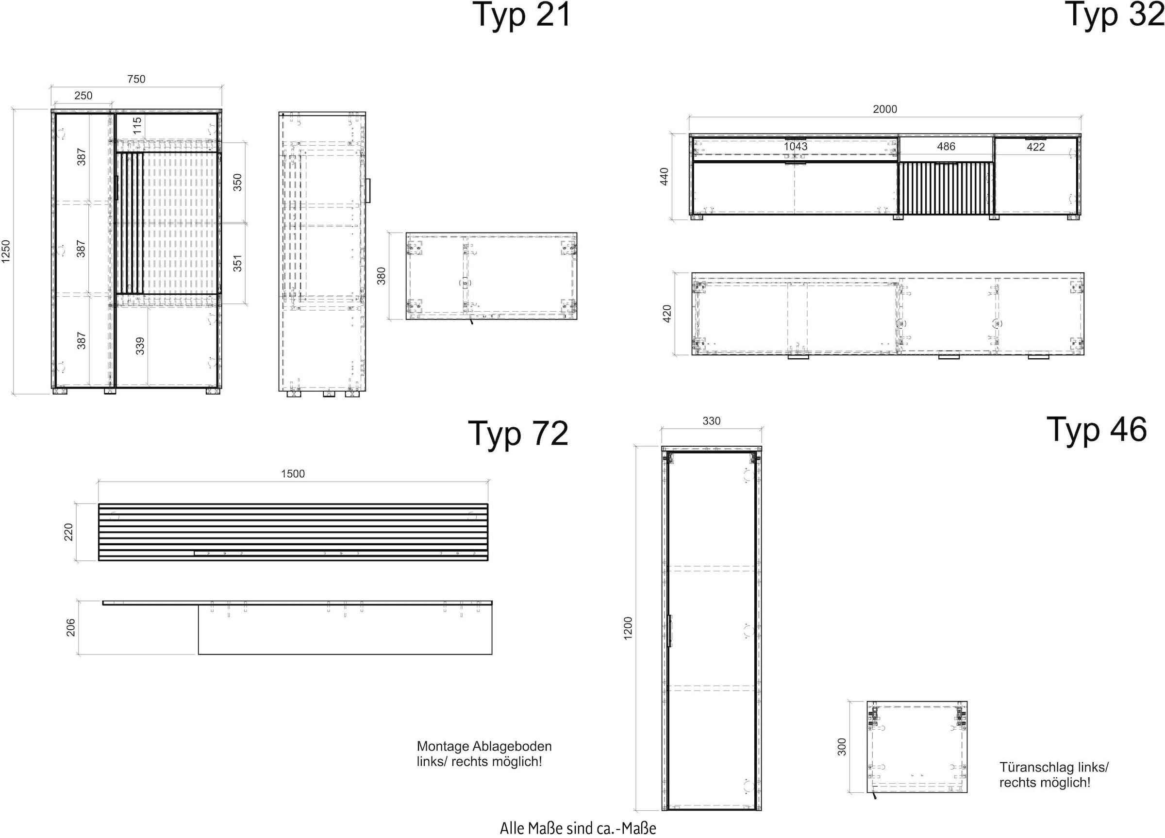 INOSIGN Wohnwand »HUDSON«, (Set, 5 St.), mit moderner Rillenoptik, Griffe aus Metall (Schwarz), Breite 328 cm