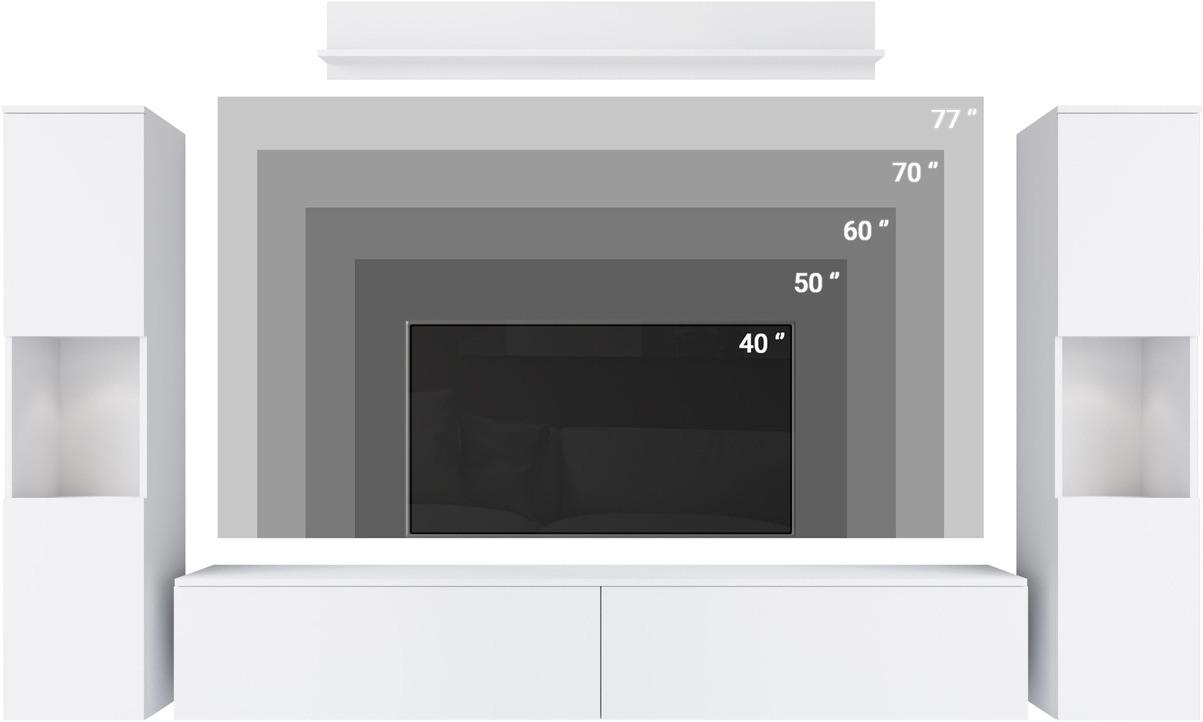 INOSIGN Wohnwand »PARIS, Vitrine Türanschlag links/rechts wechselbar«, (Komplett-Set, 4 St.), grifflose Design, stehend und hängend montierbar