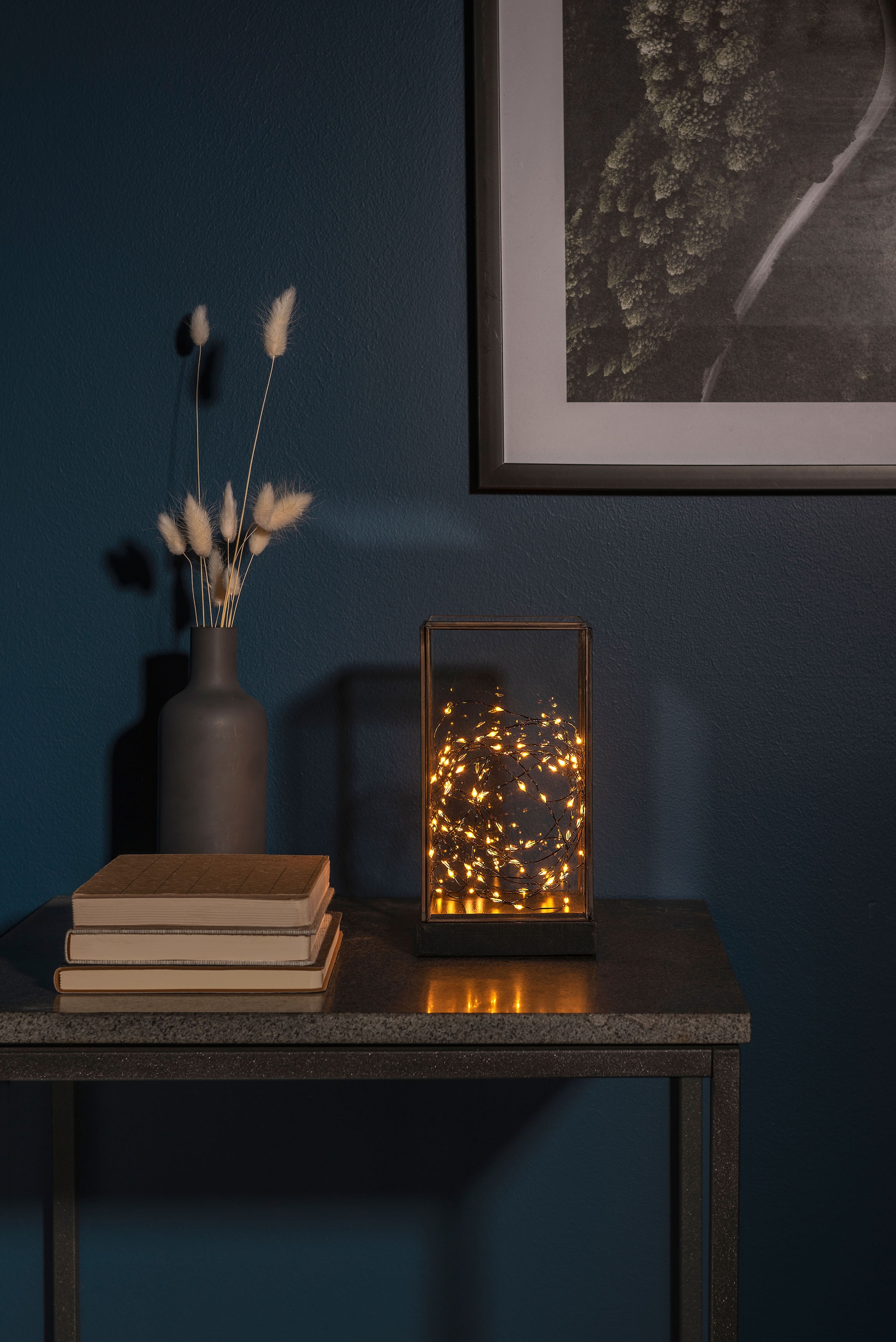 KONSTSMIDE 1100000002199 "Weihnachtsdeko" LED-Modul 1 Stk. LED Glaslaterne rechteckig mit schwarzem Holzfundament