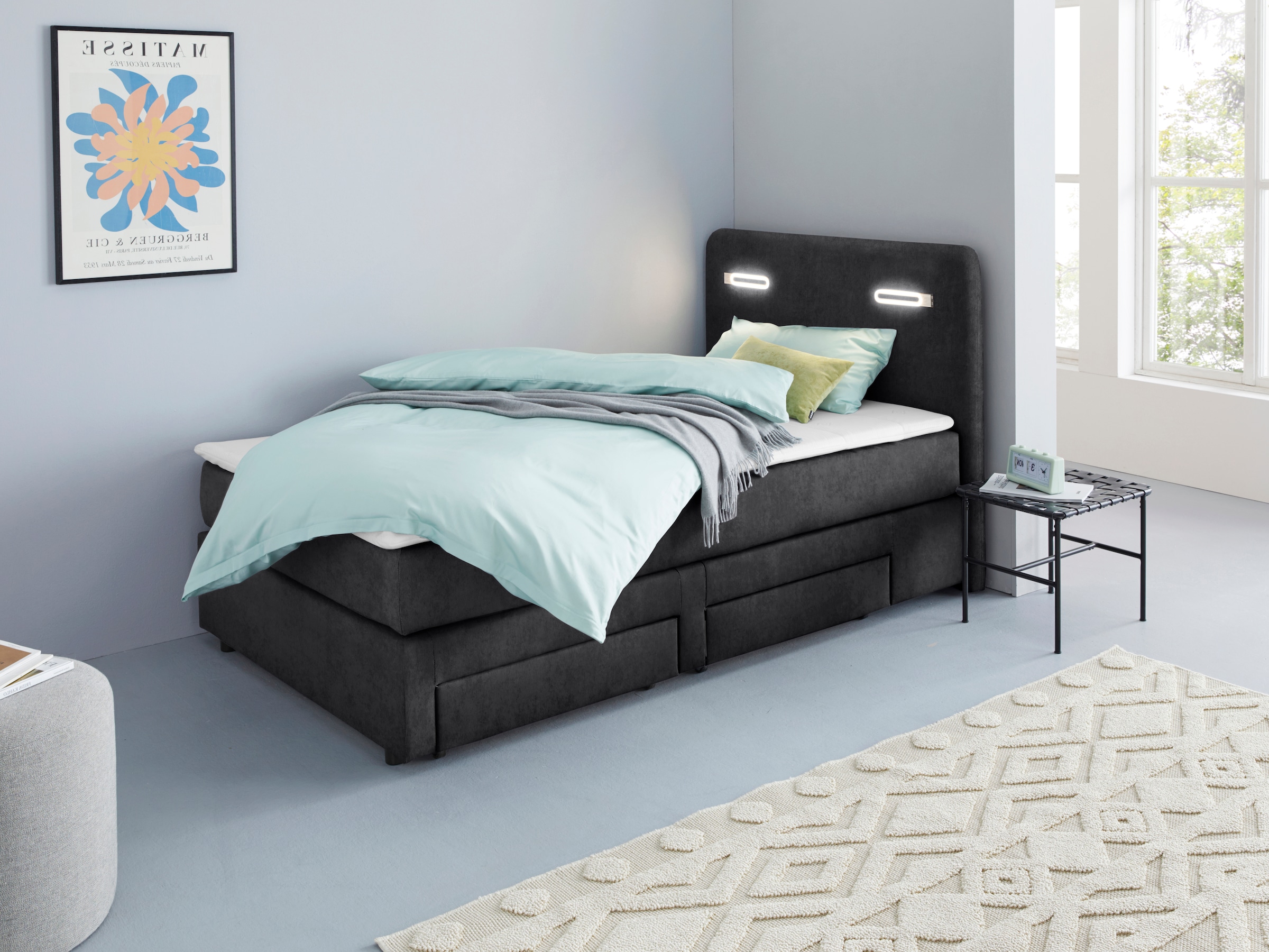 Boxbett HOME AFFAIRE "Luan", schwarz, B:127cm L:211cm, Komplettbetten, Boxspringbett, Schubkästen, LED-Beleuchtung und Topper, in Breite 120 cm und 180 cm 10