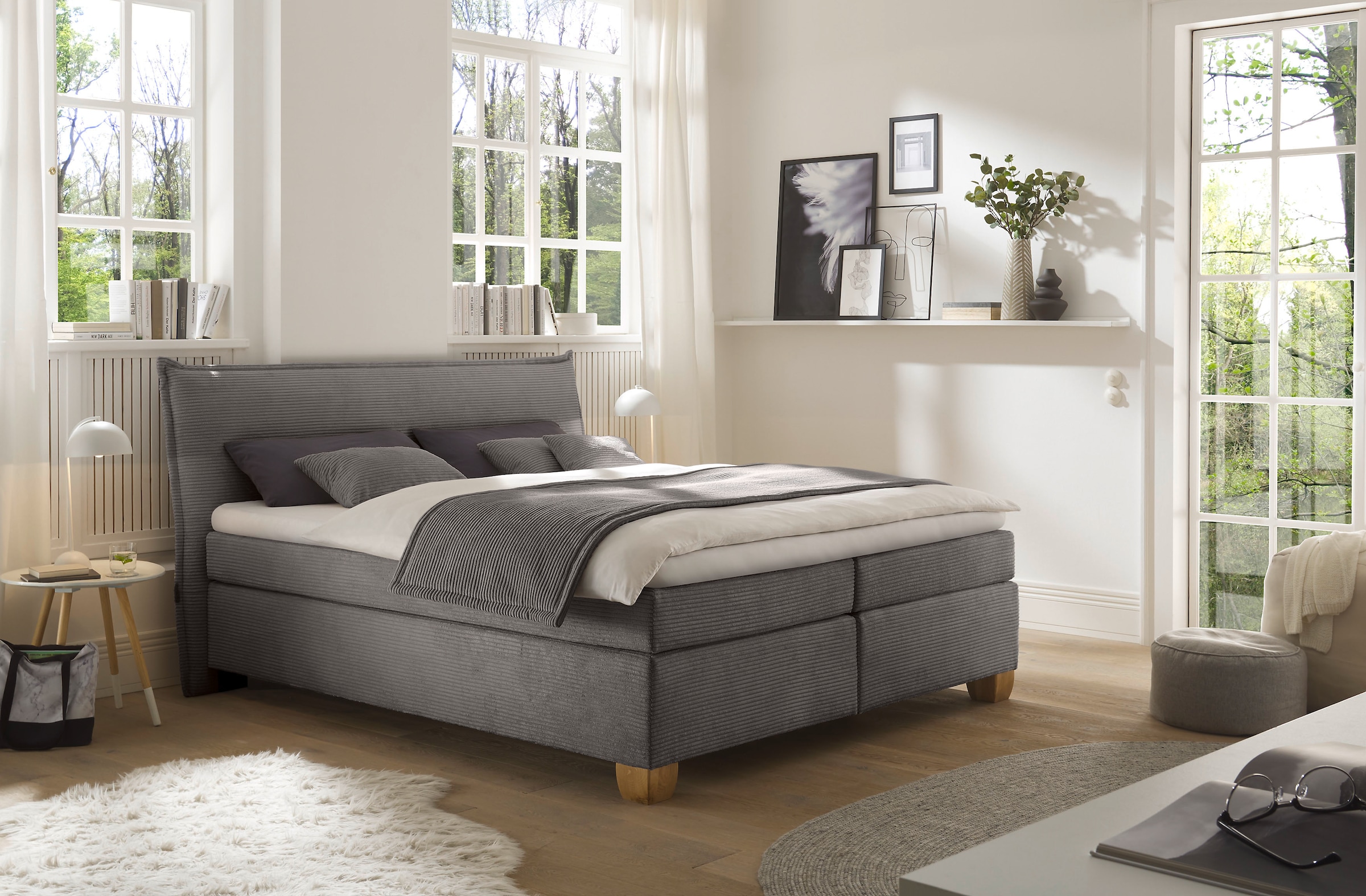 hapo Boxspringbett "Hana, in verschiedenen Breiten und Härtegraden erhältlich" Bett mit samtartigem Stoff bezogen, inkl. Topper