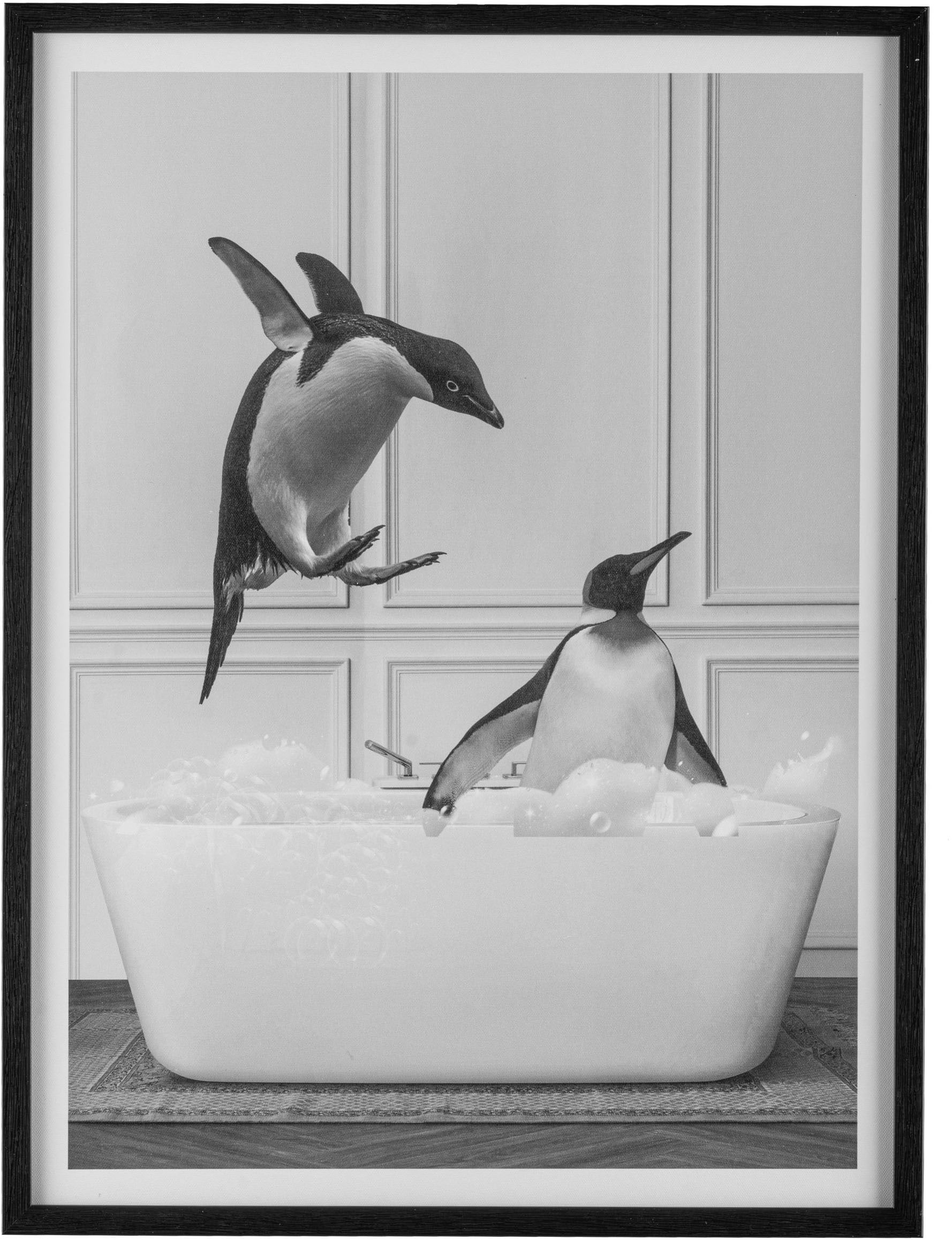 Creativ home Bild mit Rahmen »Leinwandbild Pinguine in Badewanne«, (2 St.), mit Rahmen