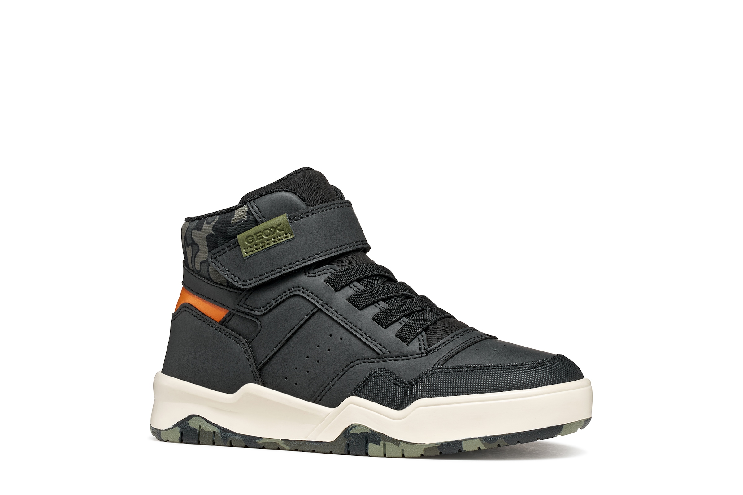 Geox Sneaker "J PERTH BOY" Freizeitschuh mit Kontrastbesätzen, Gummizug und Klettriemchen