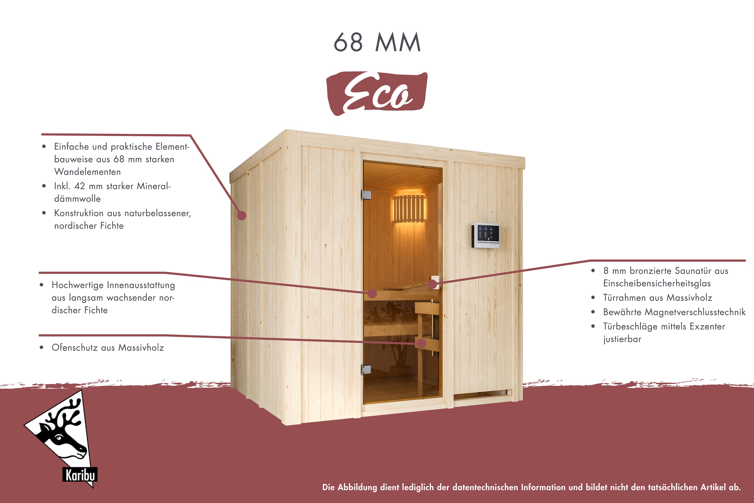 Karibu Sauna »Bodo«, mit Ofen 9 kW ext. Strg. Easy