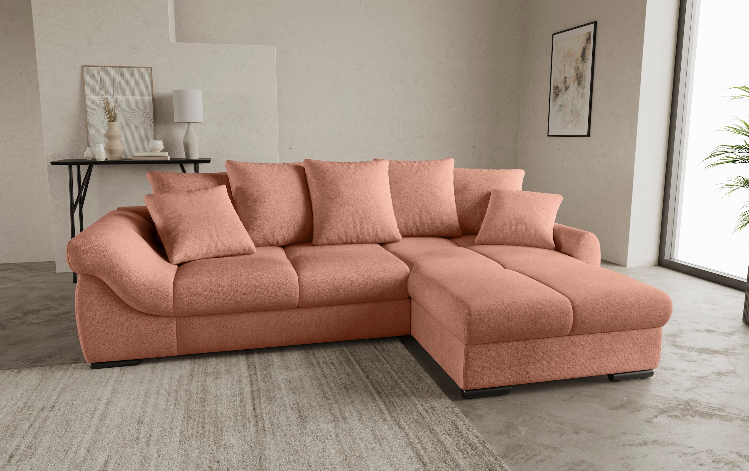 Mr. Couch Ecksofa »Livorno L-Form«, inkl. Hochschläfer-Bettauszug, XL-Bettkasten weiß beschichtet