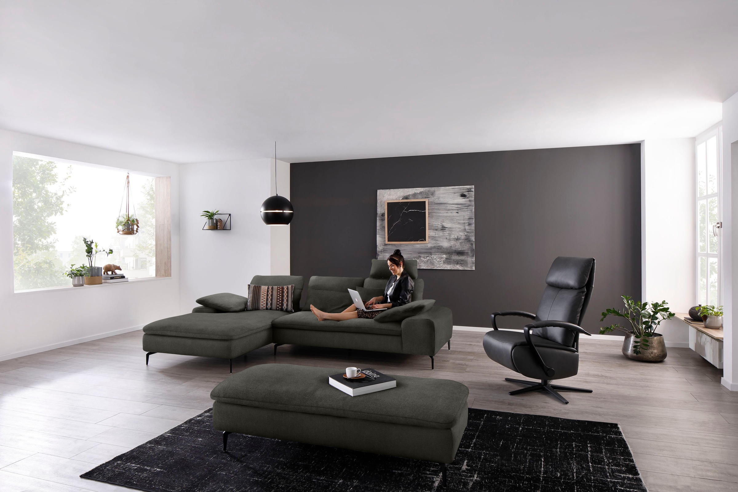 W.SCHILLIG Ecksofa »valentinoo, Designsofa, bequem, elegant und zeitlos, L-Form«, (Set), inklusive Hocker, mit Sitztiefenverstellung, Breite 299 cm
