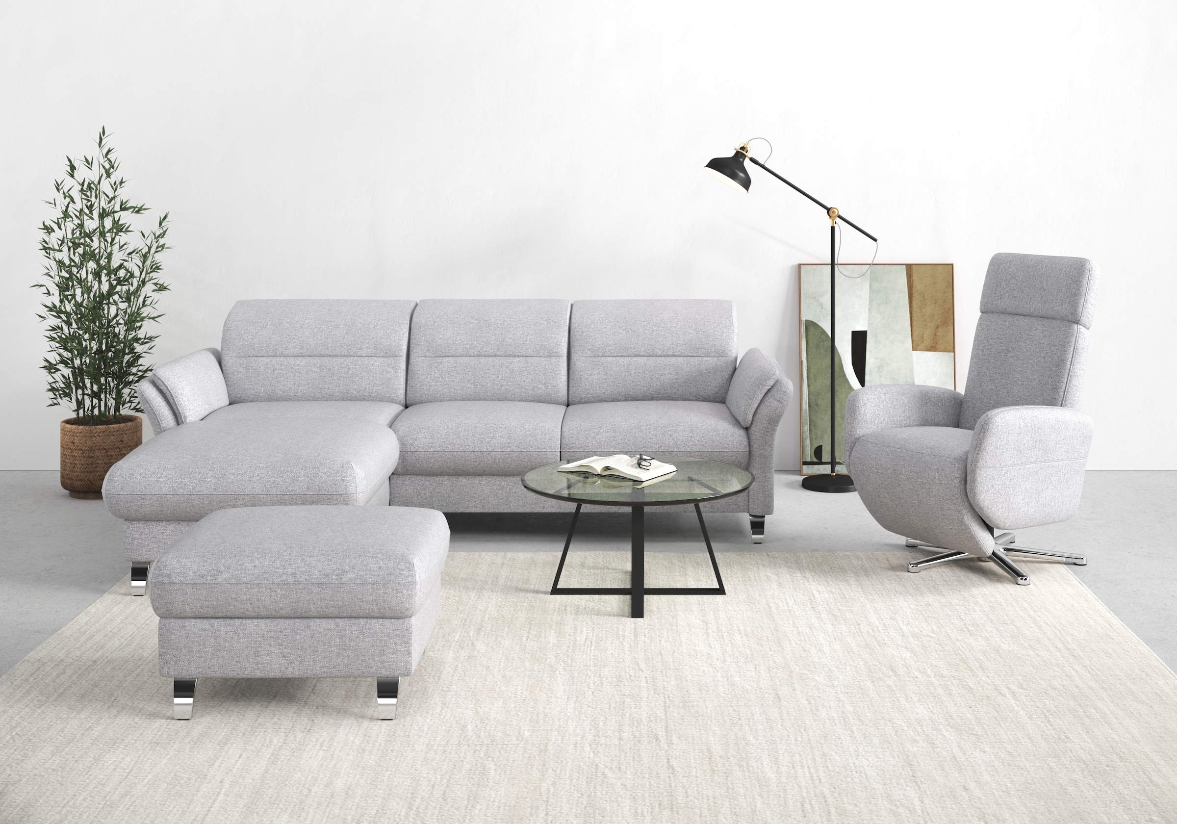 sit&more Ecksofa "Grenoble L-Form mit Federkern" wahlweise mit Schlaffunktion, Bettkasten, Arm- und Kopfteilverstellung
