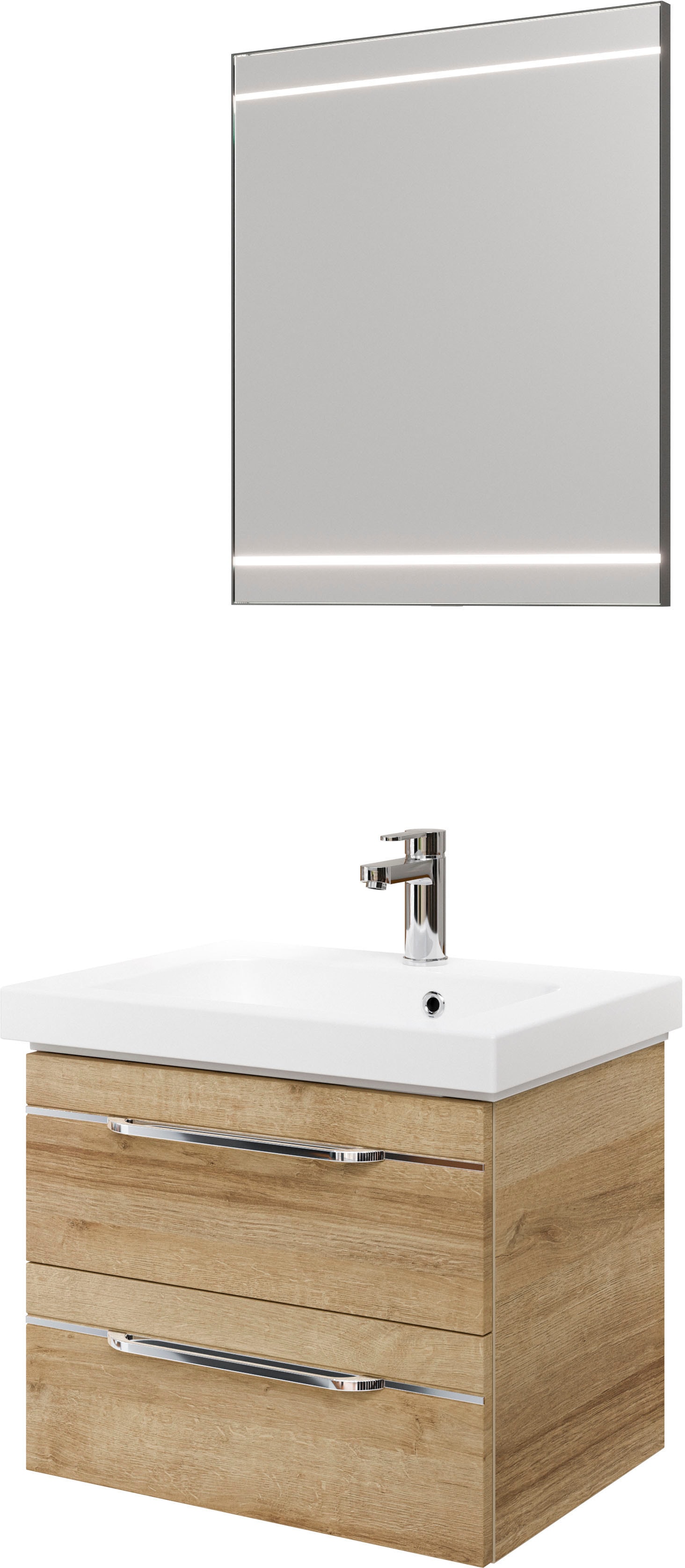 Saphir "Balto 2-teilig Mineralmarmor-Waschtisch mit LED-Spiegel, Waschplatz" 2 Stk. tlg.