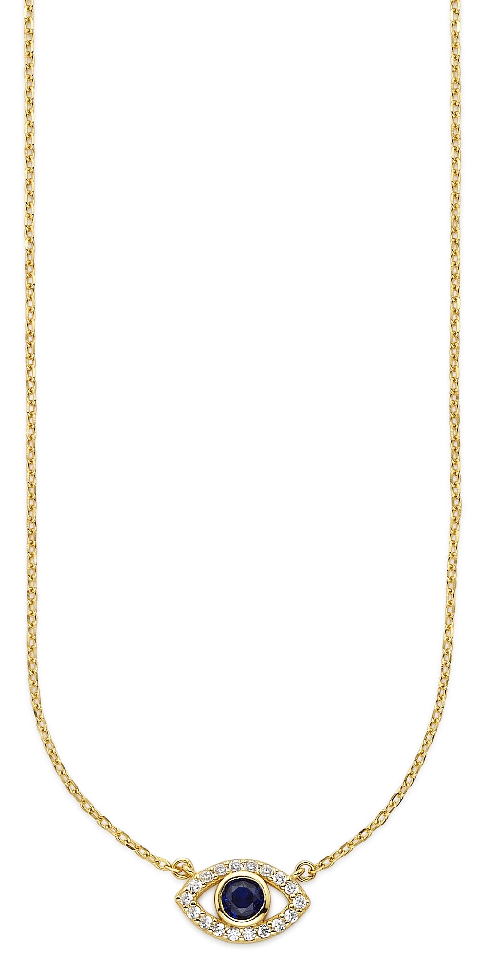 Kette mit Anhänger "Schmuck Geschenk Silberkette mit Anhänger Auge", blau (gelbgoldfarben, kristallweiß, blau), ANISTON JEWELRY & WATCHES, Halsketten, Damen, Silber 925 (Sterlingsilber), L: 50 B: 1,1mm, mit Zirkonia (synth.), Spinell (synth.), B:1,1mm
