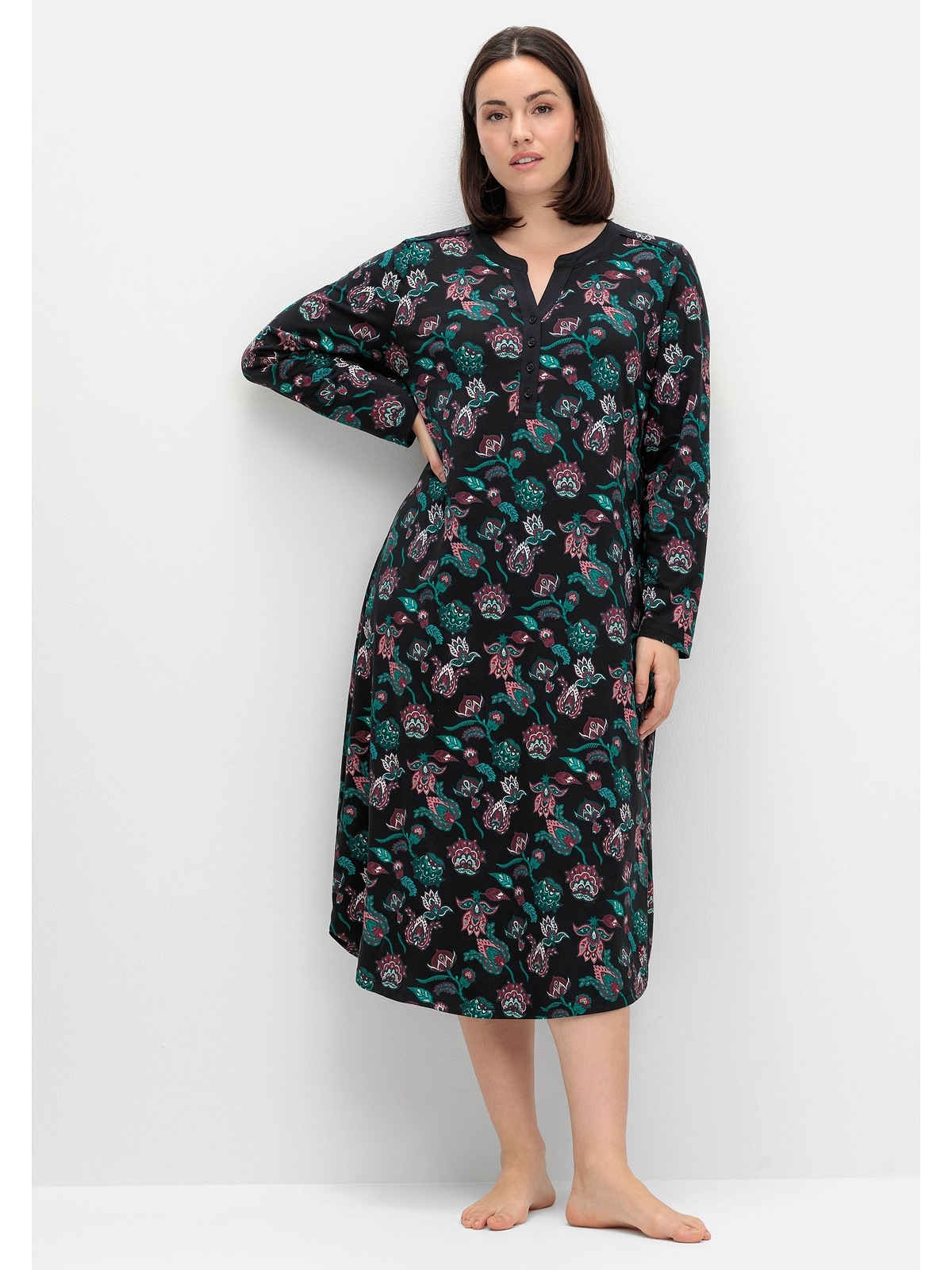 Sheego Nachthemd »Große Größen«, mit Blumenprint und Knopfleiste