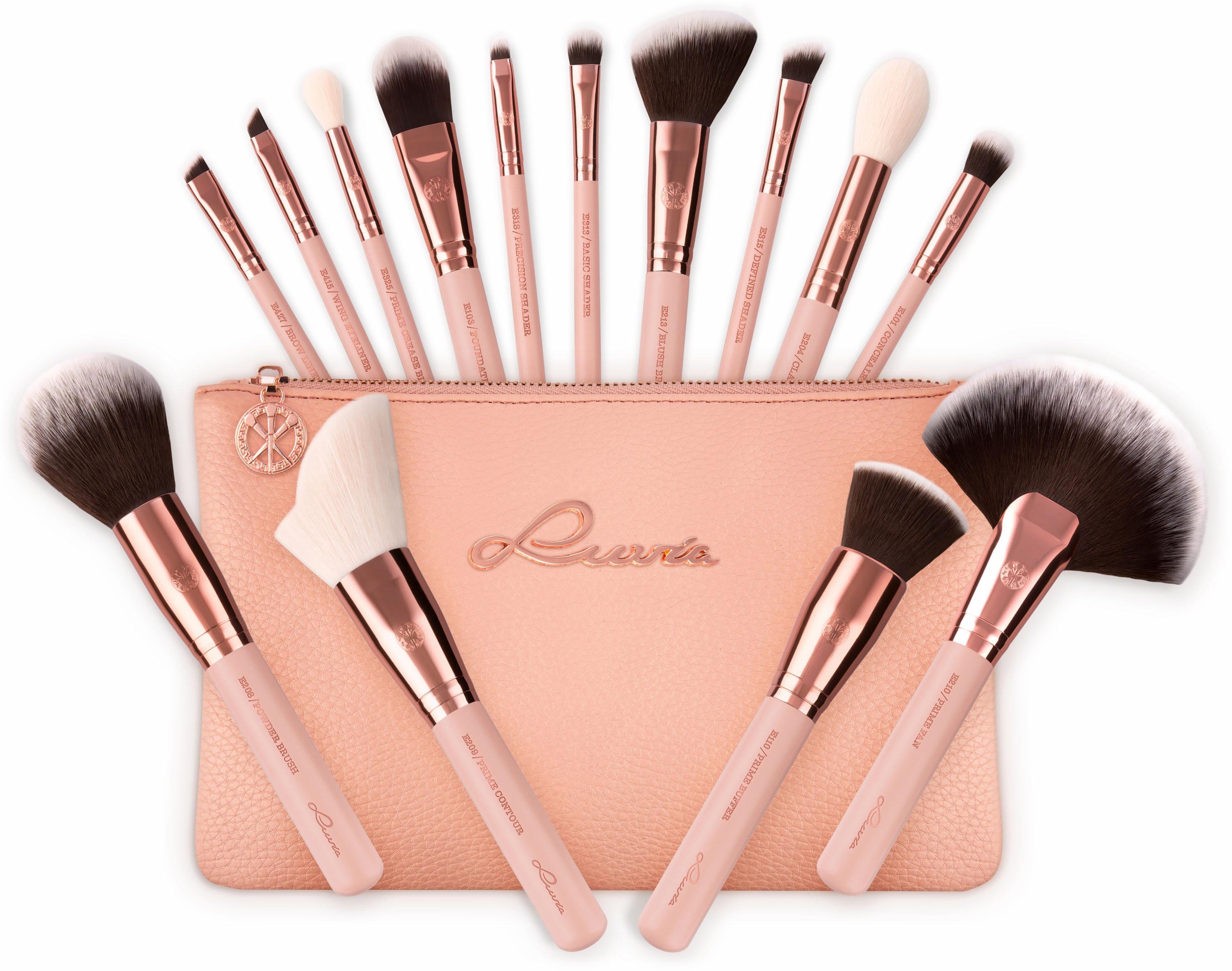 Luvia Cosmetics Kosmetikpinsel-Set »Essential Brushes - Rose Golden Vintage«, (15 tlg., inkl. Pinseltasche), vegan