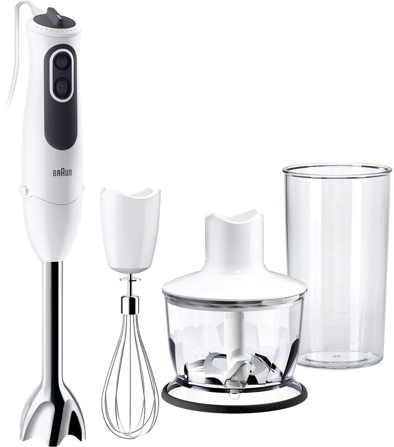 Braun Stabmixer "MQ 3135 WH Sauce MultiQuick 3", 750 W, mit Schneebesen, 500 ml Zerkleinerer und 600 ml Mixbecher