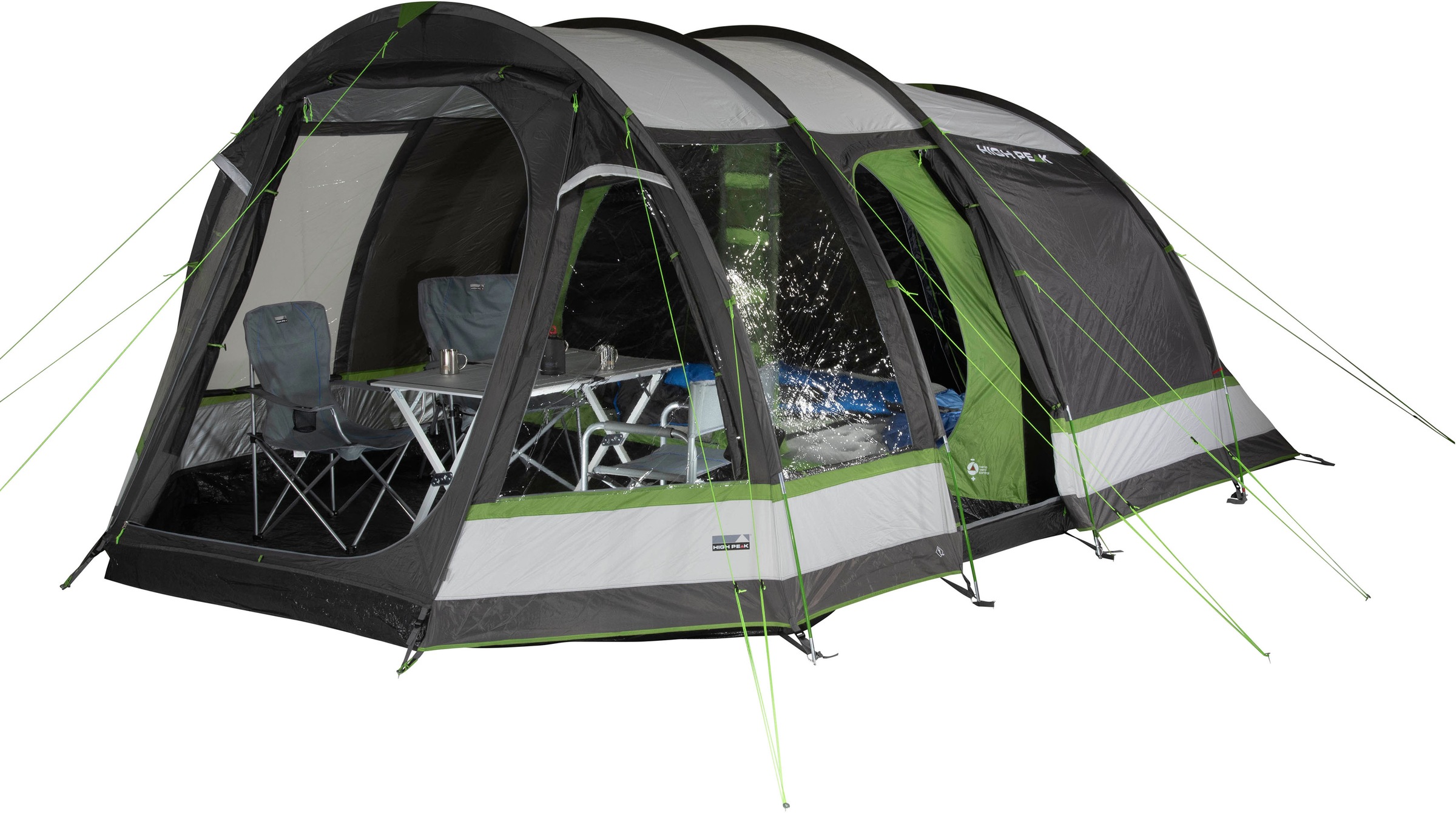 Tunnelzelt HIGH PEAK "Bozen 6.0", grün (hellgrau, dunkelgrau, grün), Zelte, B/H/L: 380cm x 210cm x 525cm, B:380cm H:210cm L:525cm 2