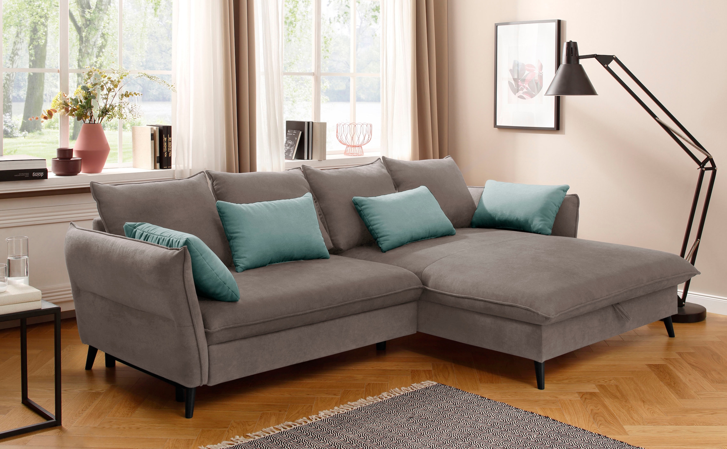 Home affaire Ecksofa "Tirano, moderne Optik, komfortabel, Breite 274cm,L-Form" wahlweise mit Bettfunktion und Bettkasten