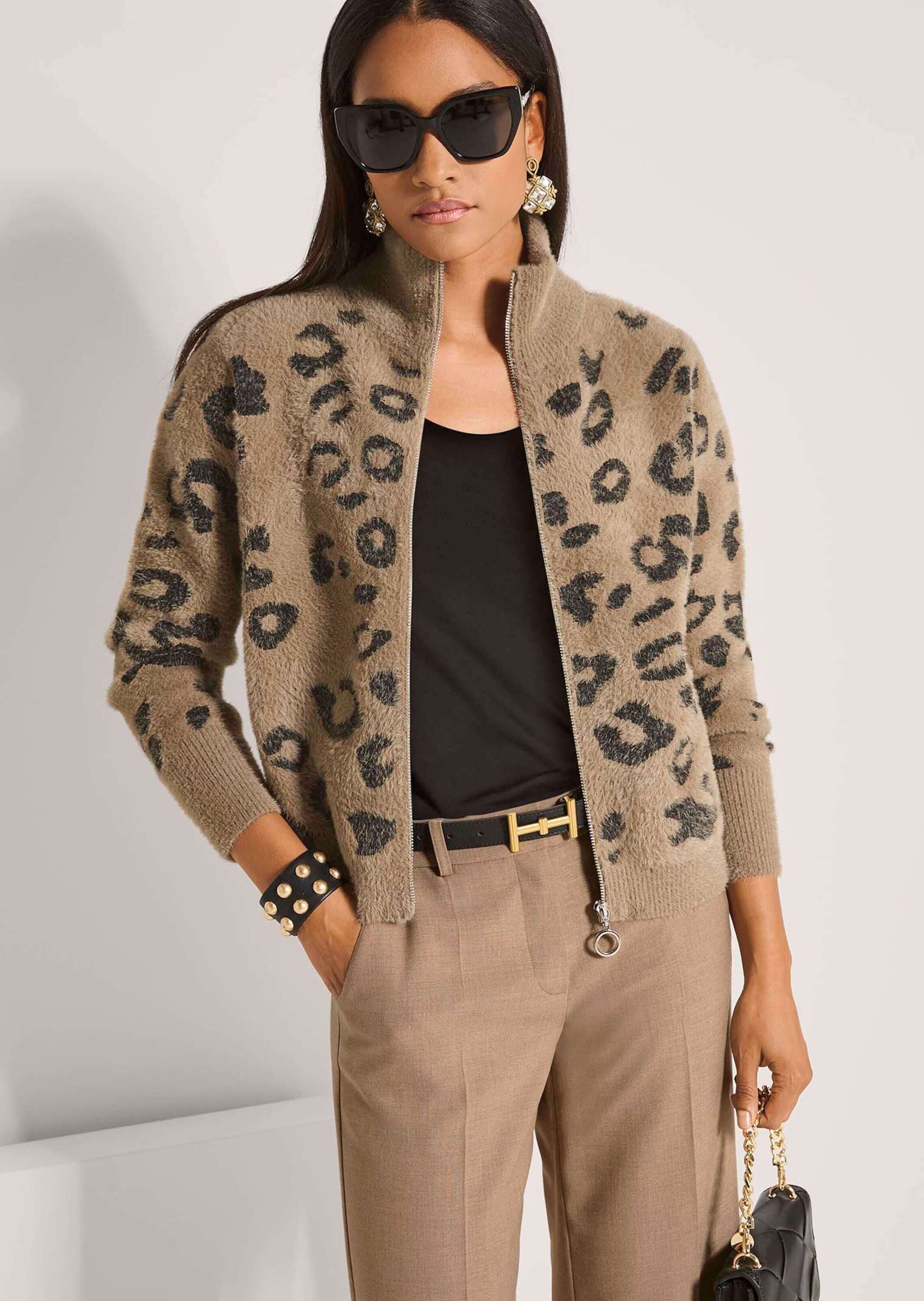 MADELEINE Strickjacke »Strickjacke Strickblouson mit Leopardenmuster«