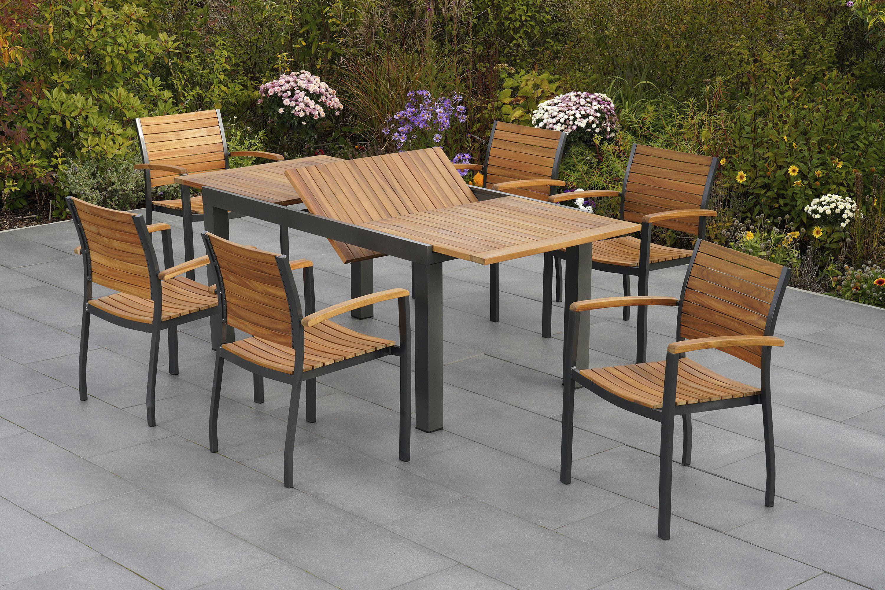 Garten-Essgruppe MERXX, grau, Aluminium, Massivholz, Sitzmöbel-Sets, "Santorin"