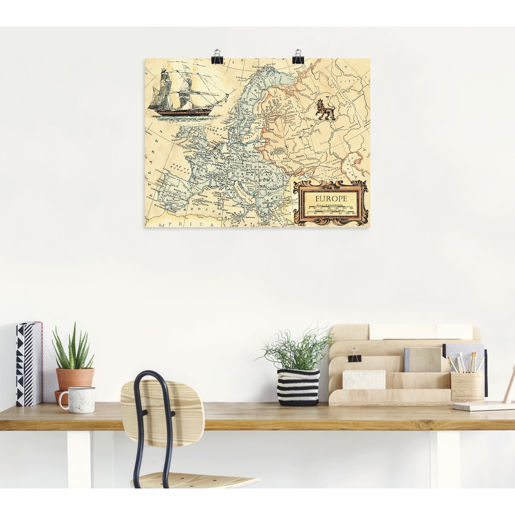 Artland Wandbild »Europakarte«, Landkarten, (1 St.)