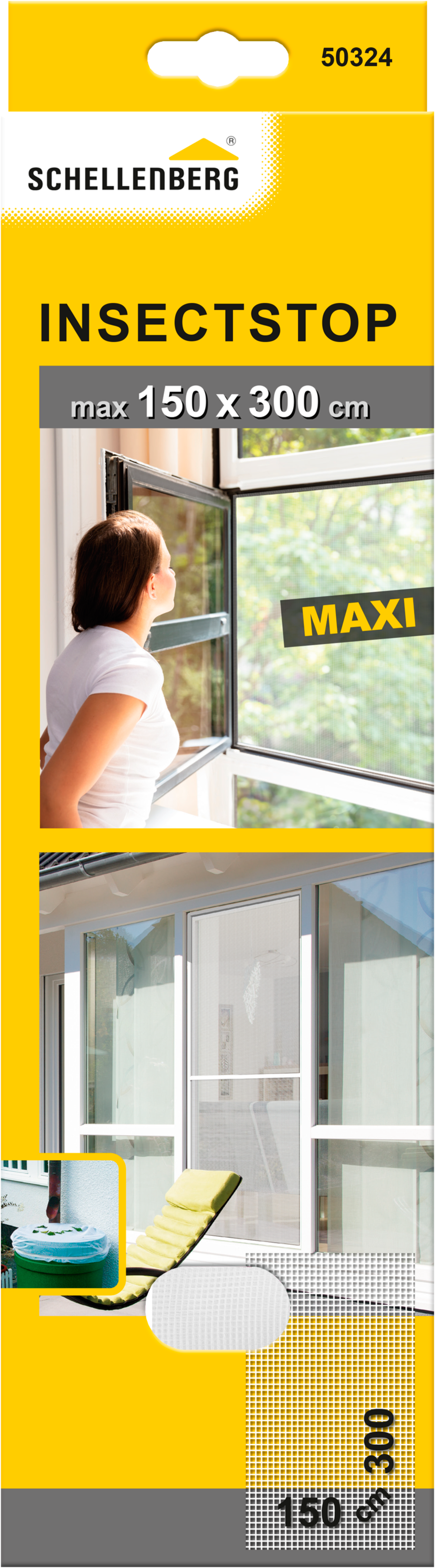 SCHELLENBERG Fliegengitter-Gewebe "Maxi für große Fenster", B/H: 150cm x 300cm, 1er Pack, weiß, Insektenschutzgitter, Insektenschutz und