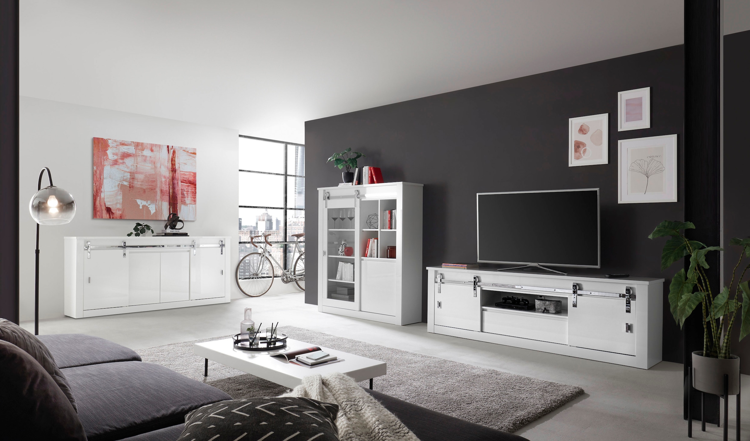 Home affaire Wohnwand »Daytona, moderne Anbauwand, Wohnzimmer-Set in Weiß Hochglanz« Set, 2 Stk. tlg.