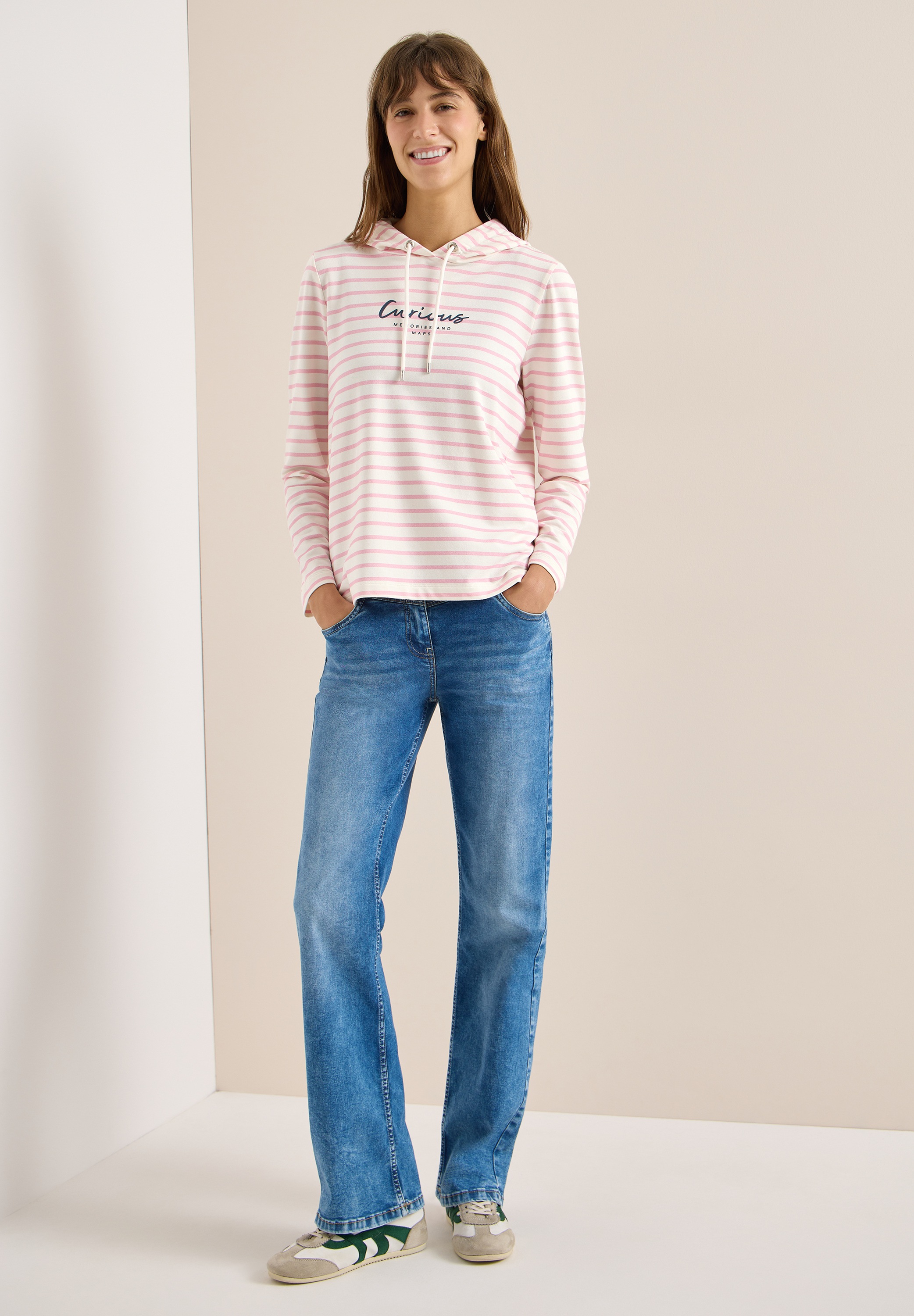 Langarmshirt CECIL, Damen, Gr. XXL (46), light blush rose, Web, 48% Baumwolle, 48% Modal, 4% Elasthan, gestreift, comfort fit normal, ohne Ausschnitt, abgesteppt, Shirts Langarmshirt, im soften Baumwoll-Mix 3