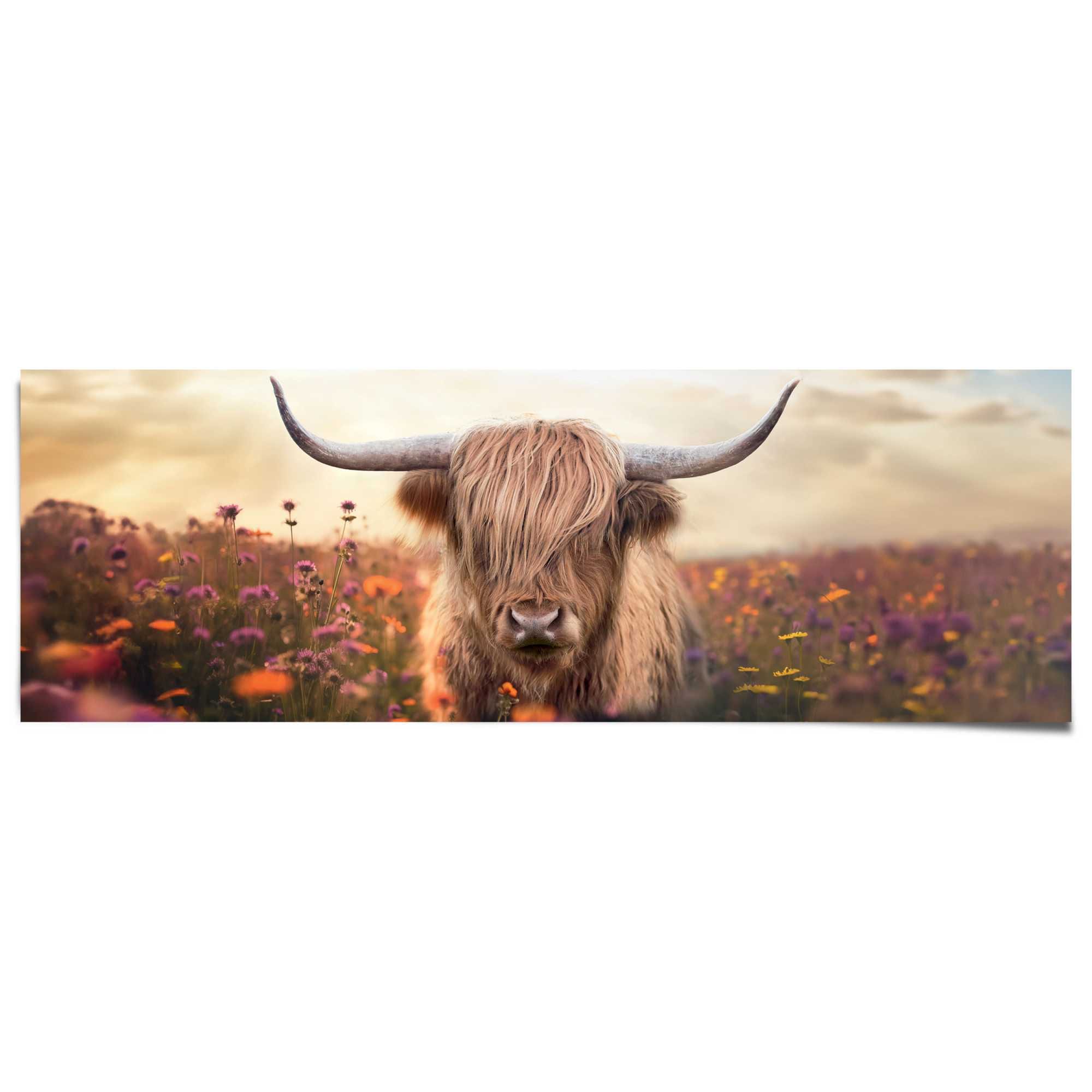 Reinders Poster "Spring Highlander" Wohnzimmer - Schottischer Hochländer - Flora - 170 gr. Papier