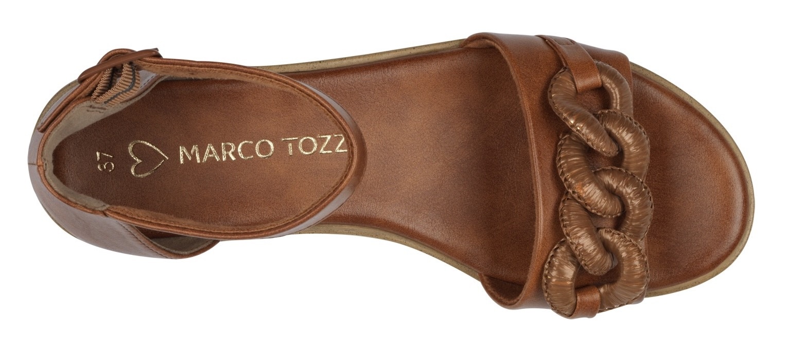 MARCO TOZZI Riemchensandale, Keilabsatz, Sommerschuh, Sandalette, mit Zierkette Ton in Ton