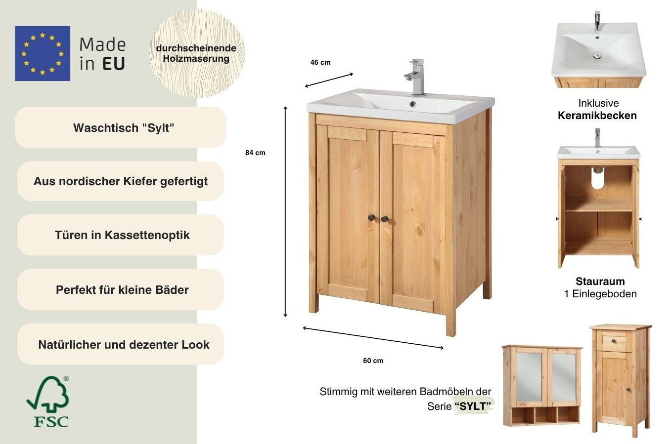 welltime Waschtisch »Sylt« Aus massiver Kiefer