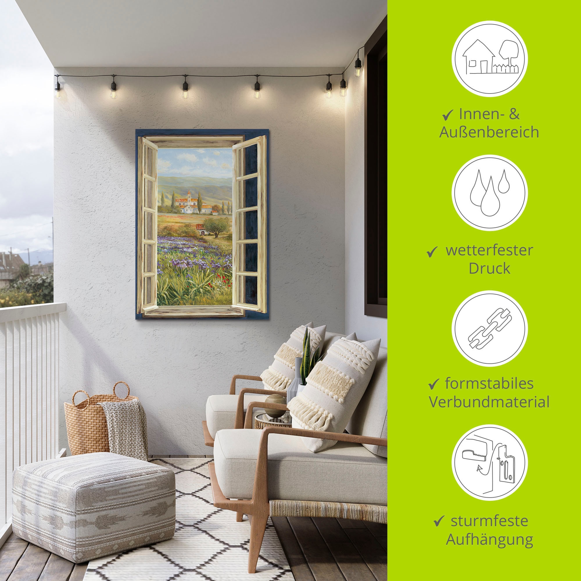 Artland Wandbild »Provence Fensterblick«, Bilder von Europa, (1 St.), als Alubild, Outdoorbild, Leinwandbild, Poster in verschied. Größen