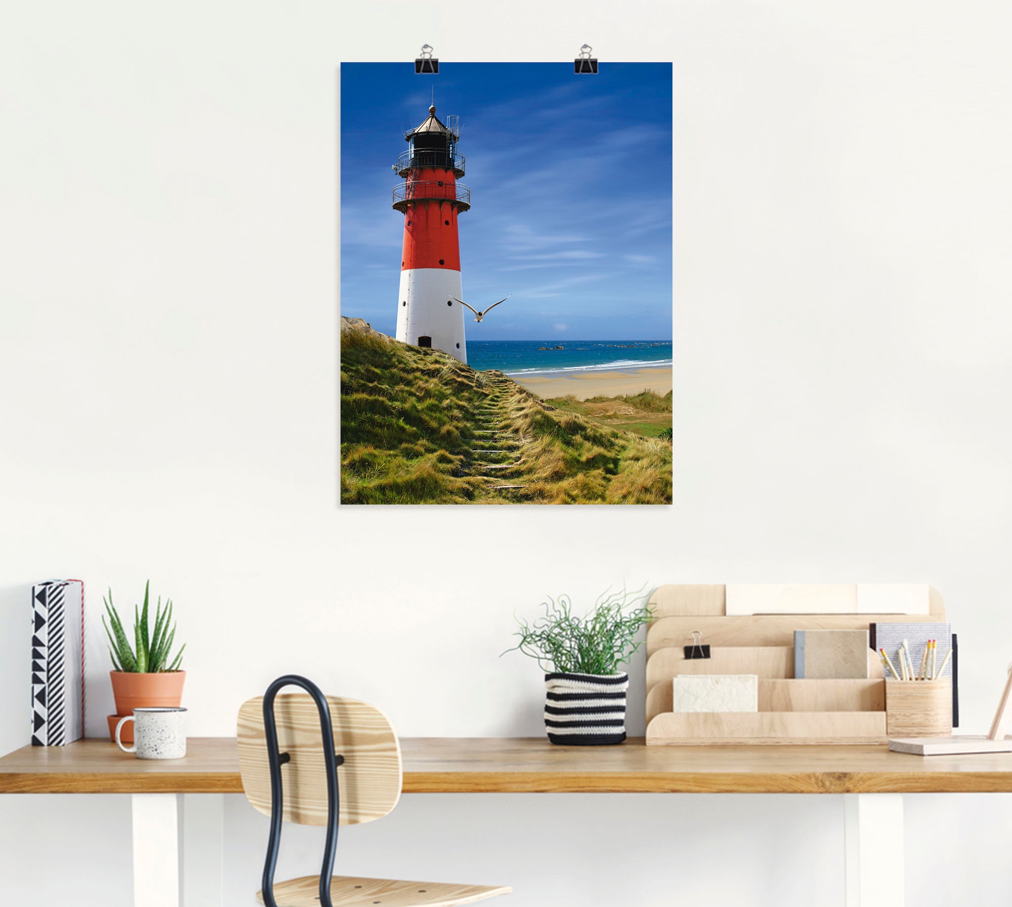 Thumbnail - Artland Wandbild "Leuchtturm am Deich", Gebäude, (1 St.), als Leinwandbild, Poster, Wandaufkleber in verschied. Größen
