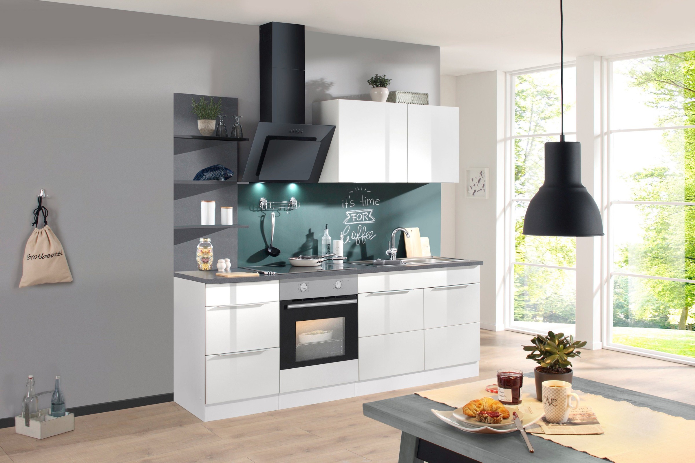 KOCHSTATION Küchenzeile »KS-Brindisi«, Breite 210 cm, wahlweise mit E-Geräten, mit MDF-Fronten und Regal