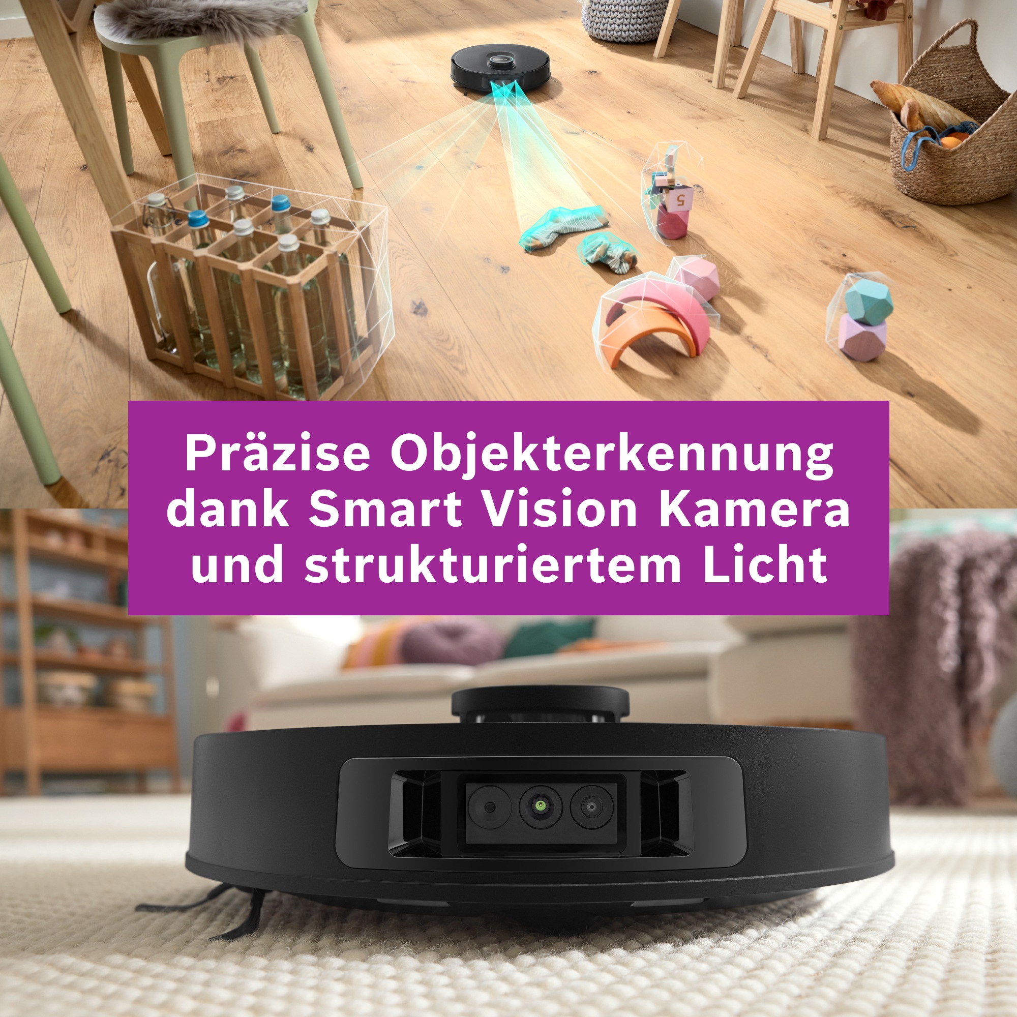 BOSCH Saugroboter »Spotless Max Cam BCRDW3BX, rotierende Wischpads, 70°C Selbstreinigung«, Datensicherheit, 11.000 Pa Saugkraft, Absaugstation, Kamera